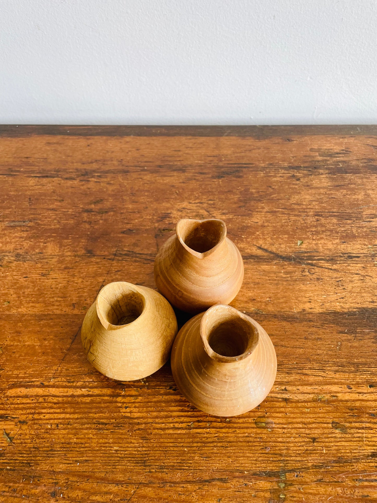 Handmade Wood-Turned Tulip Mouthed Candle Holders or Bud Vases - Artist Signed - Set of 3
