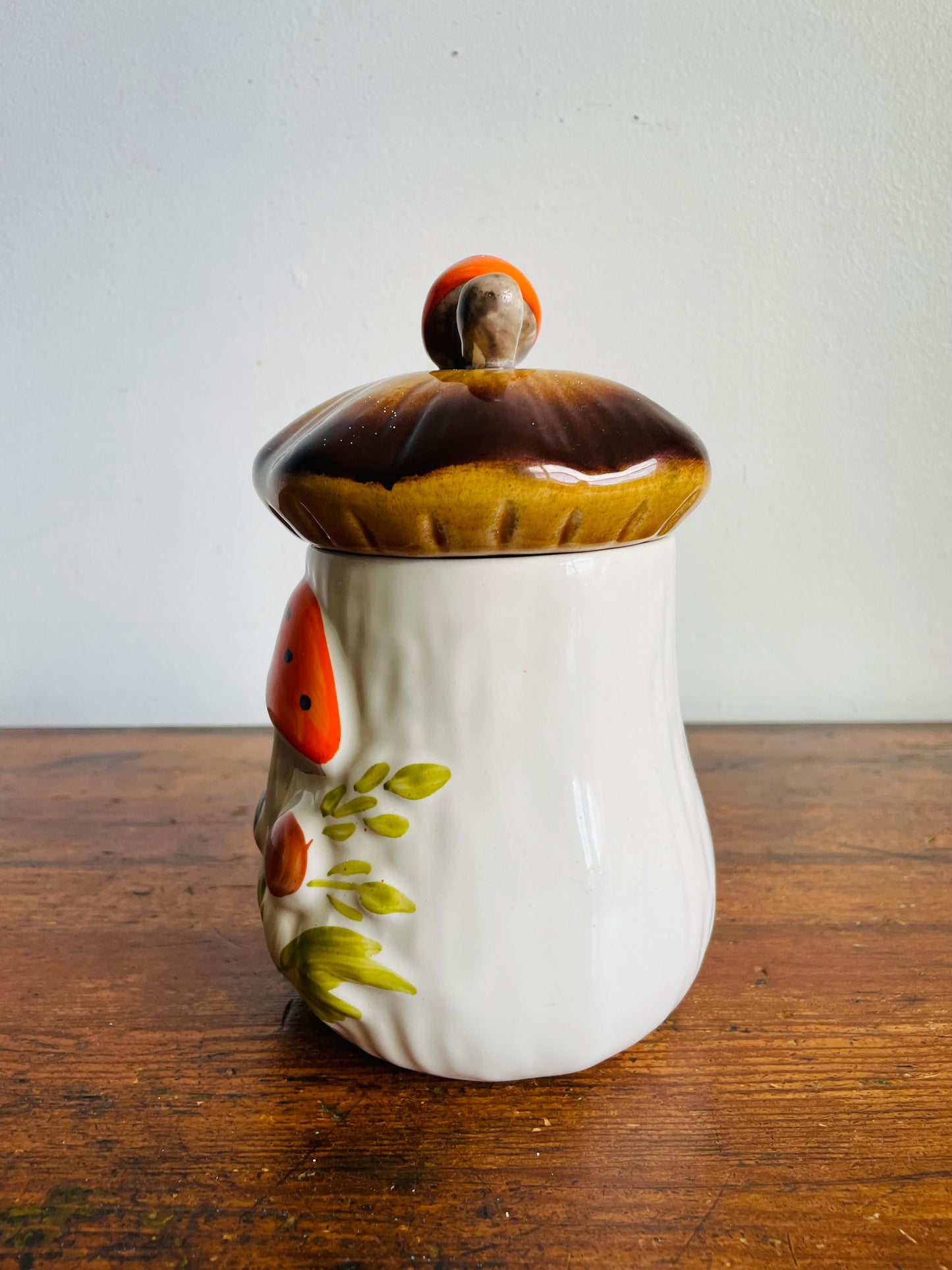 Vintage Medium Laurentian Pottery Merry Mushroom Kitchen Canister Jar with Lid - Made in Canada