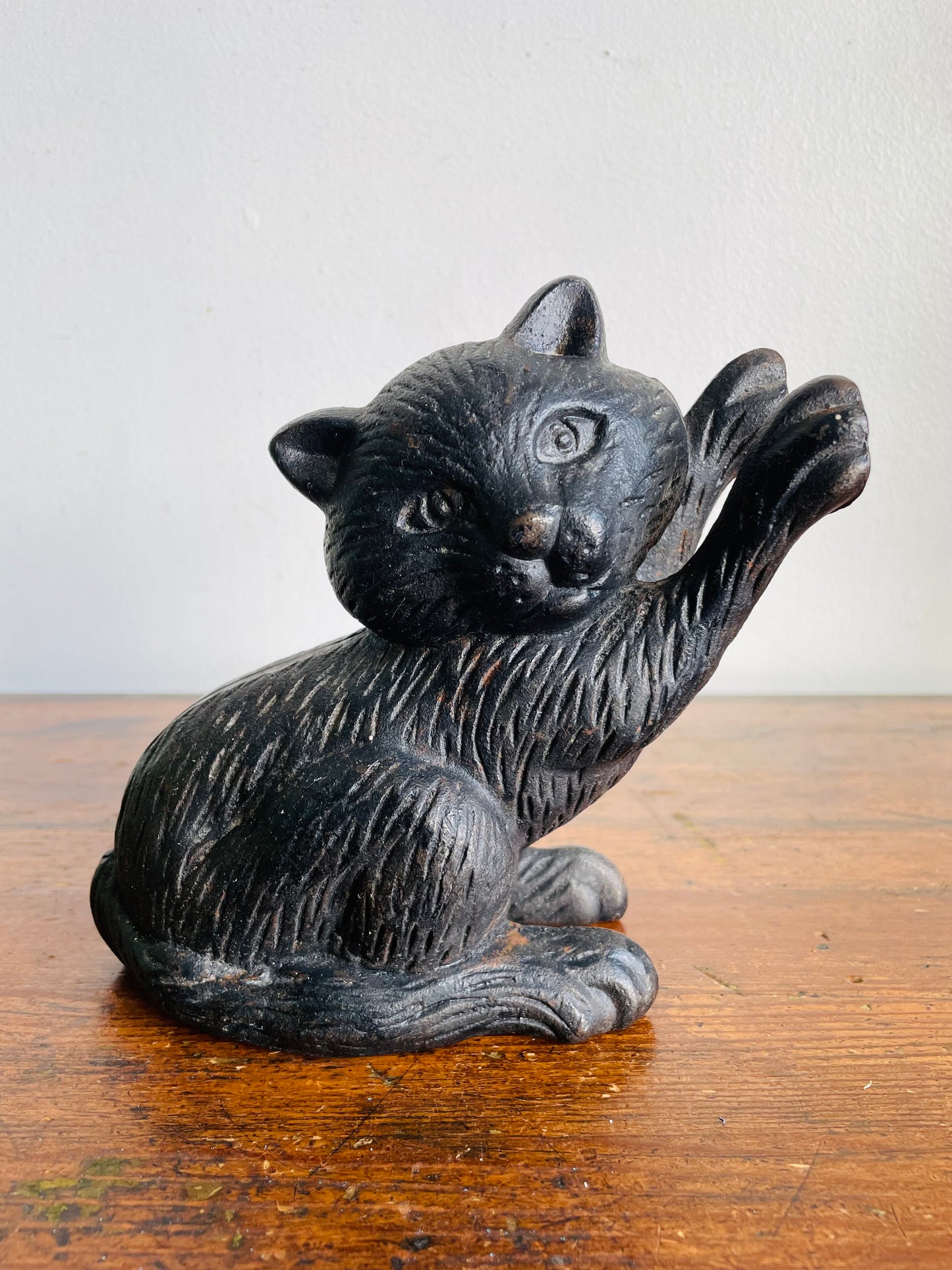 Vintage Very Solid & Heavy Cast Iron Playful Kitten Cat Doorstop or Bookend