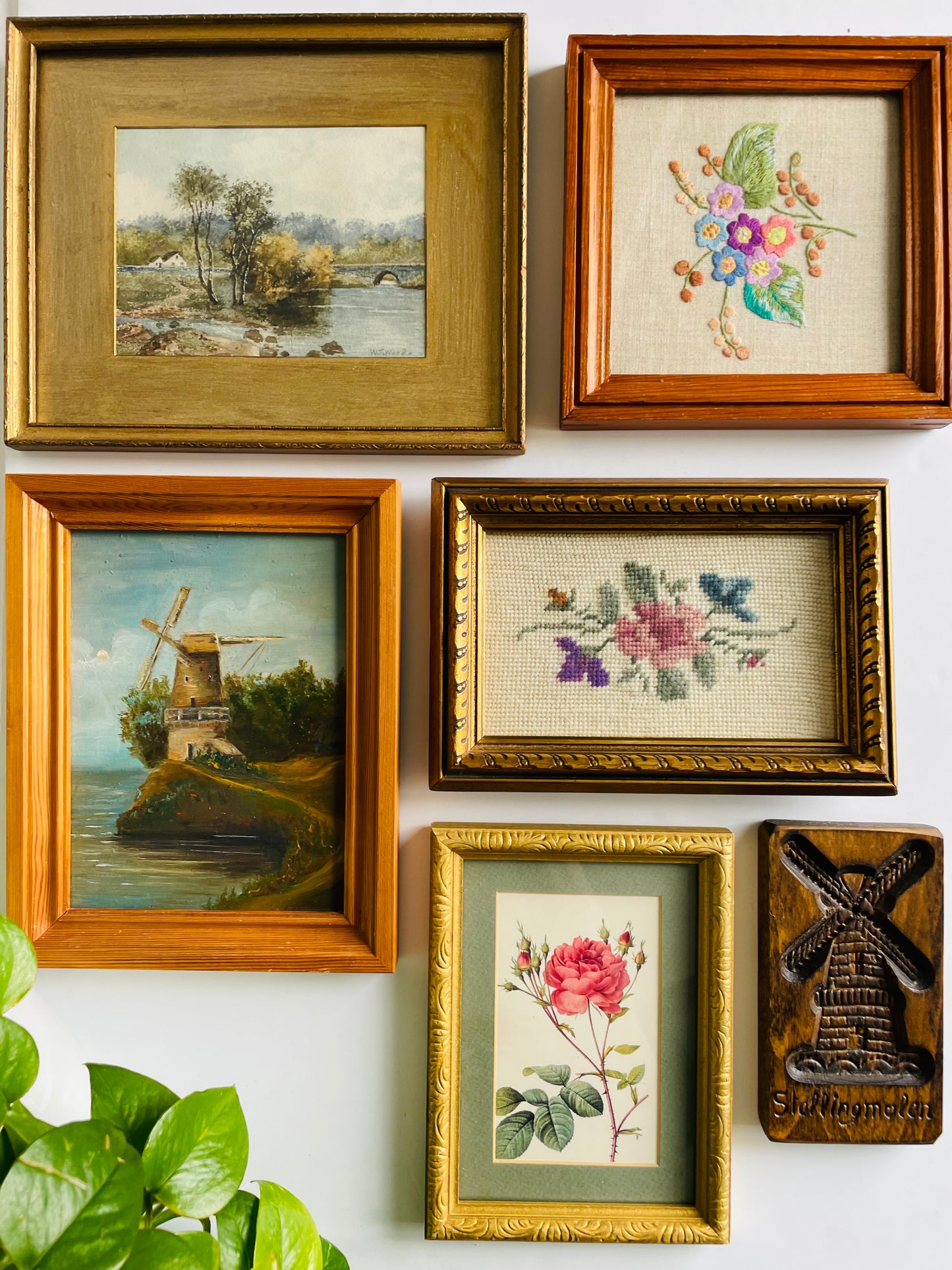 Vintage (Antique 1909?) Floral Needlepoint Embroidery Picture - Made by Julita in Lithuania