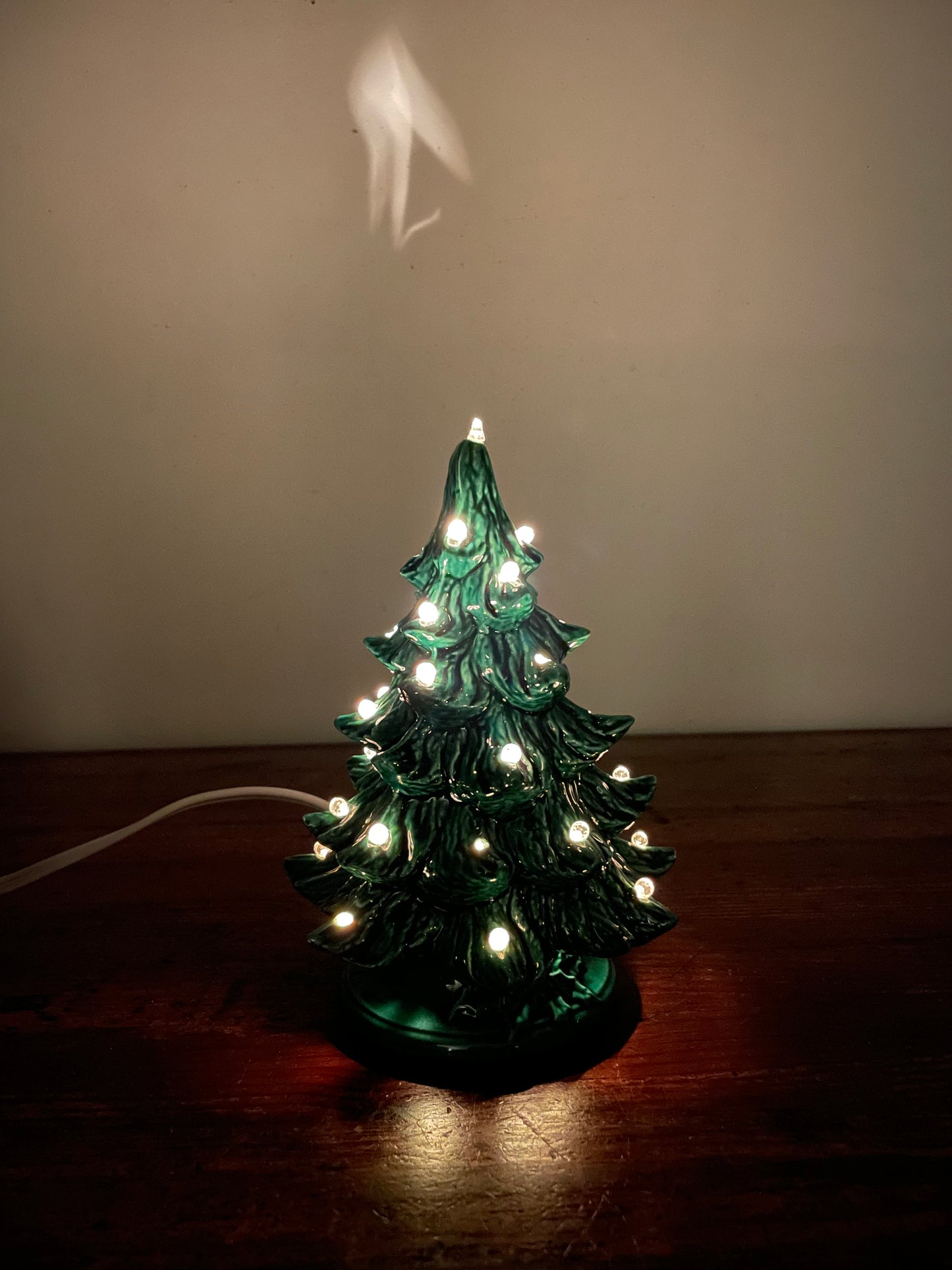 Miniature Green Ceramic Light Up Christmas Tree with Clear Bulbs (2005)