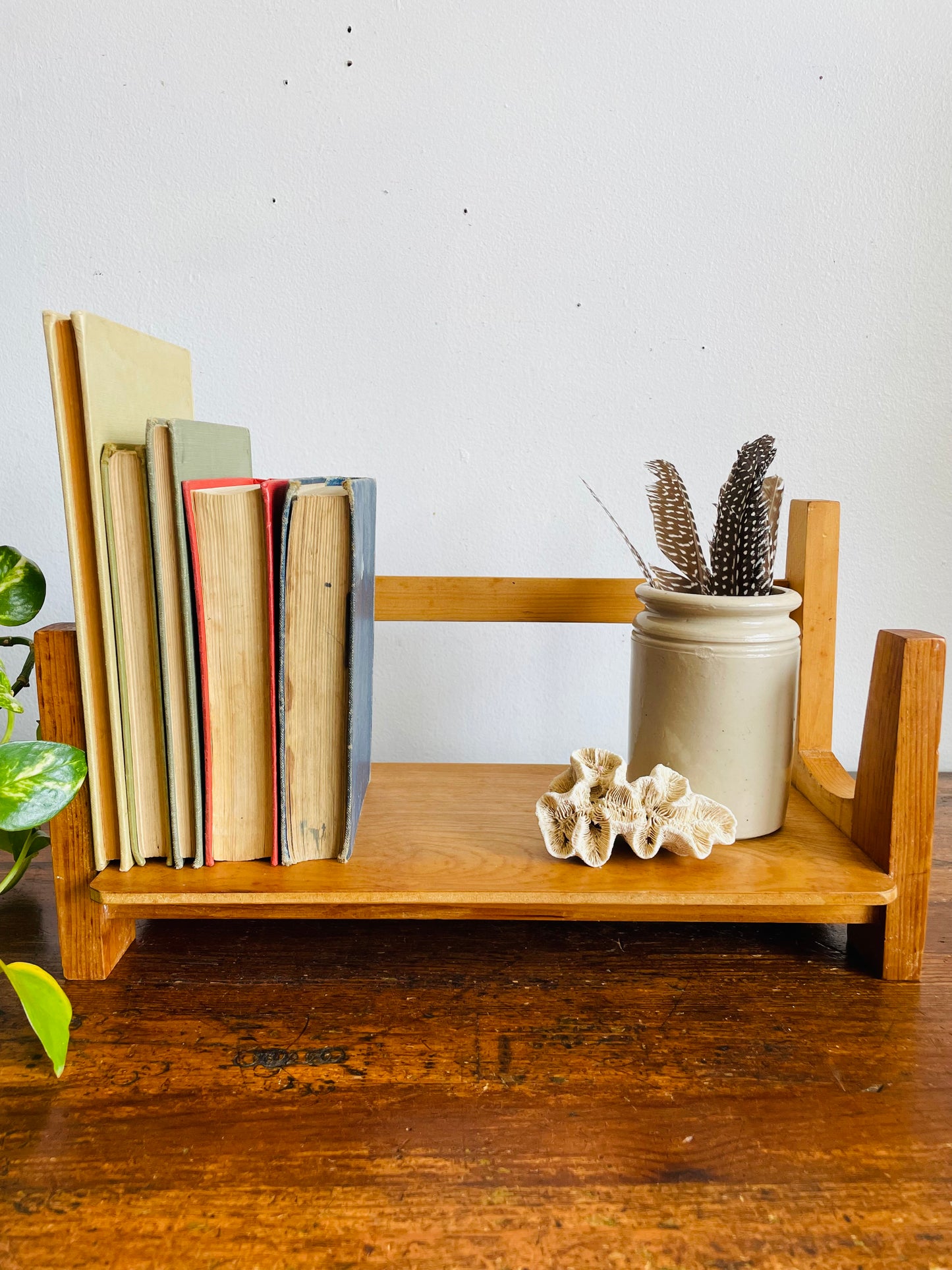 Vintage Wood Desktop / Tabletop Book Holder Trough or Cookbook Shelf