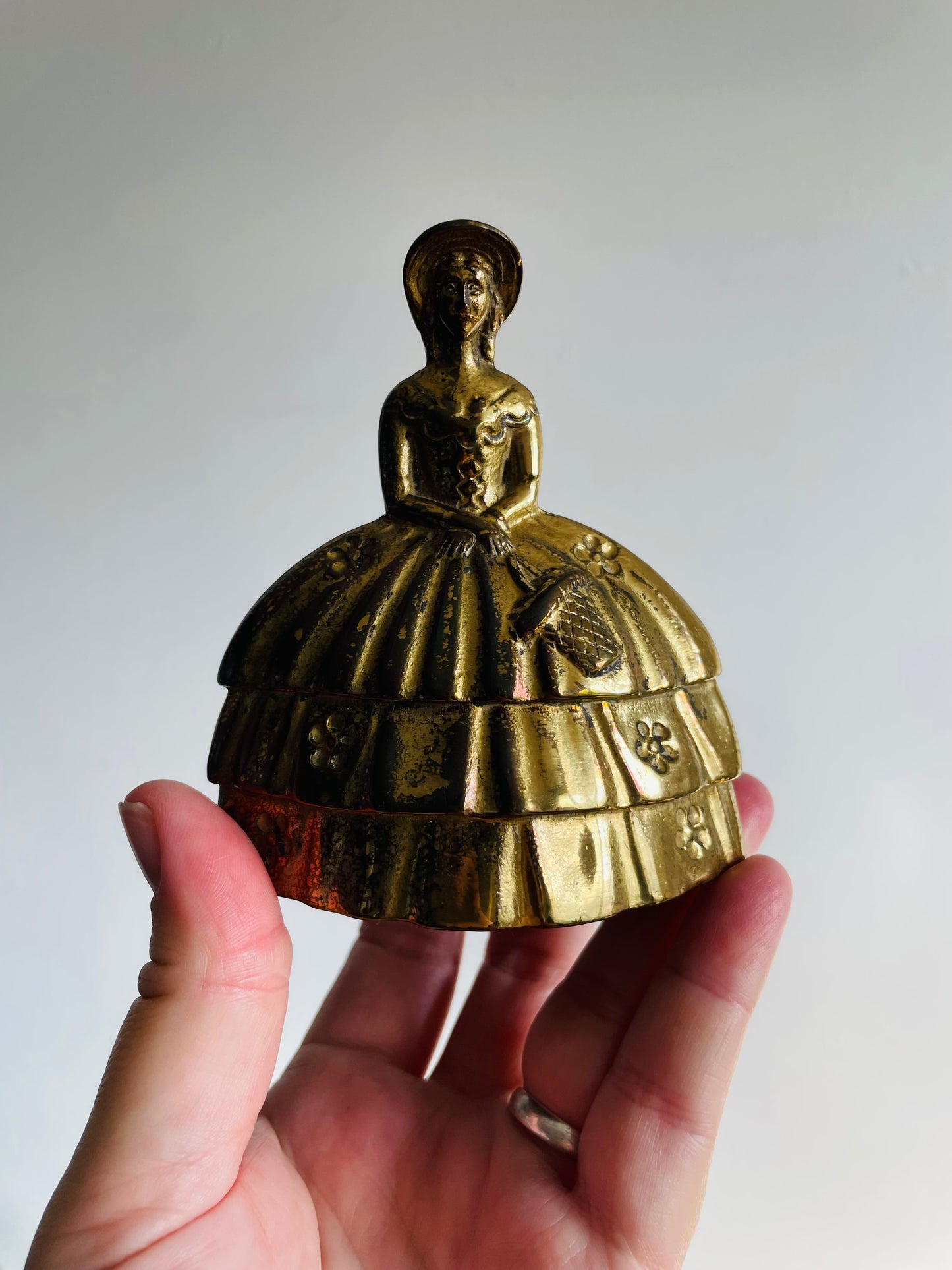 Solid Brass Bell with Victorian Lady in Floral Dress # 2 - Made in England