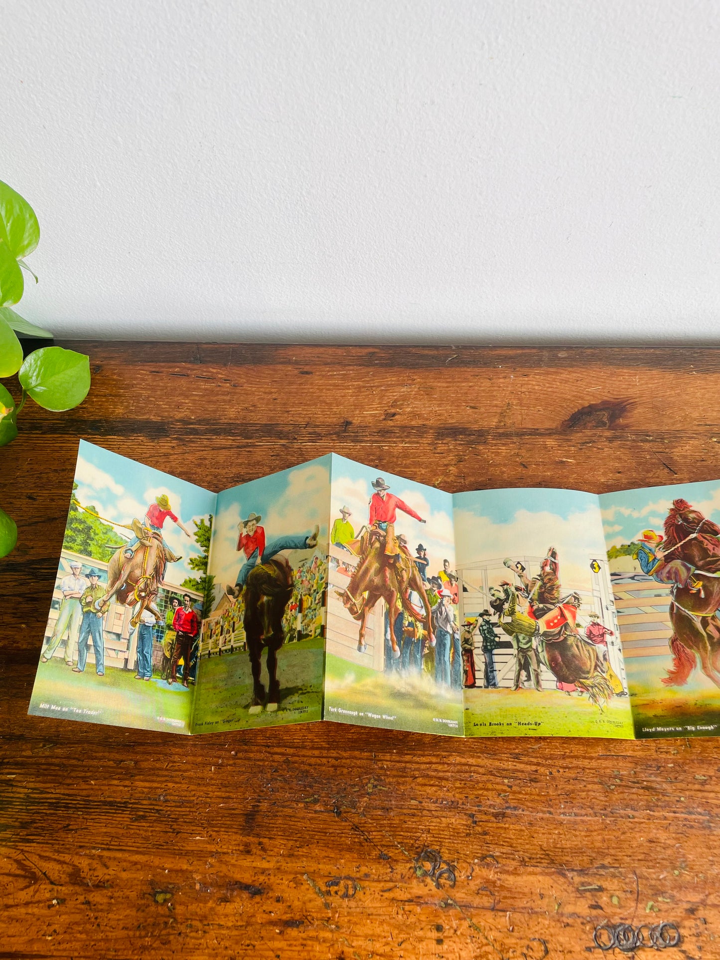 Vintage 1943 Ralph R. Doubleday’s Album of Western Action Prints in Postcard Booklet - 9 Double-Sided Cowboy & Cowgirl Pictures (Total of 18 Images)
