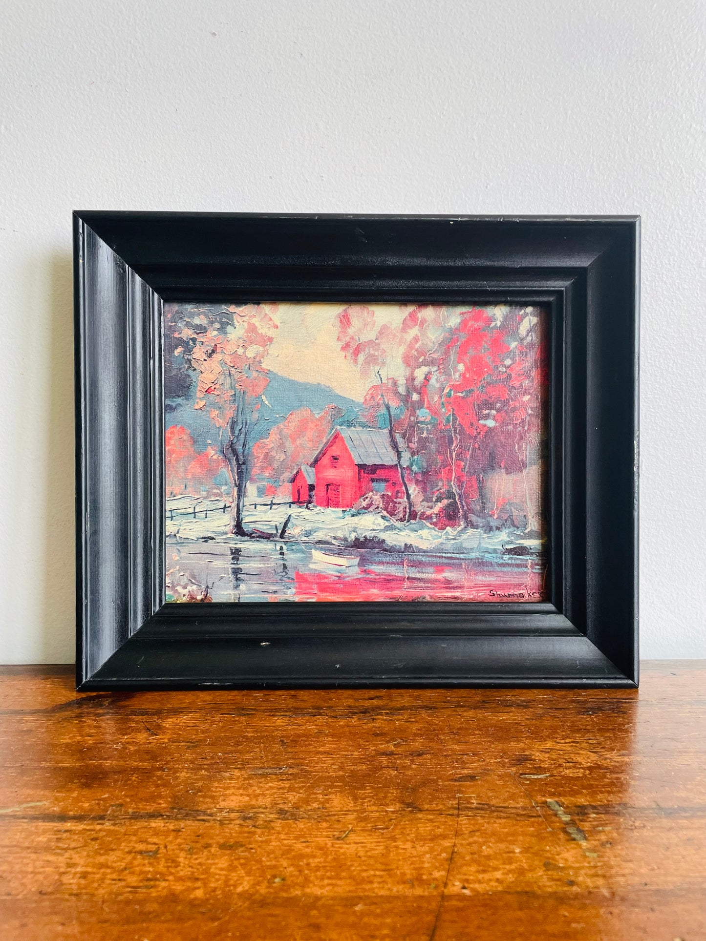 Autumn Reflections by Phillip Shumaker Framed Red Barn on River Print Picture