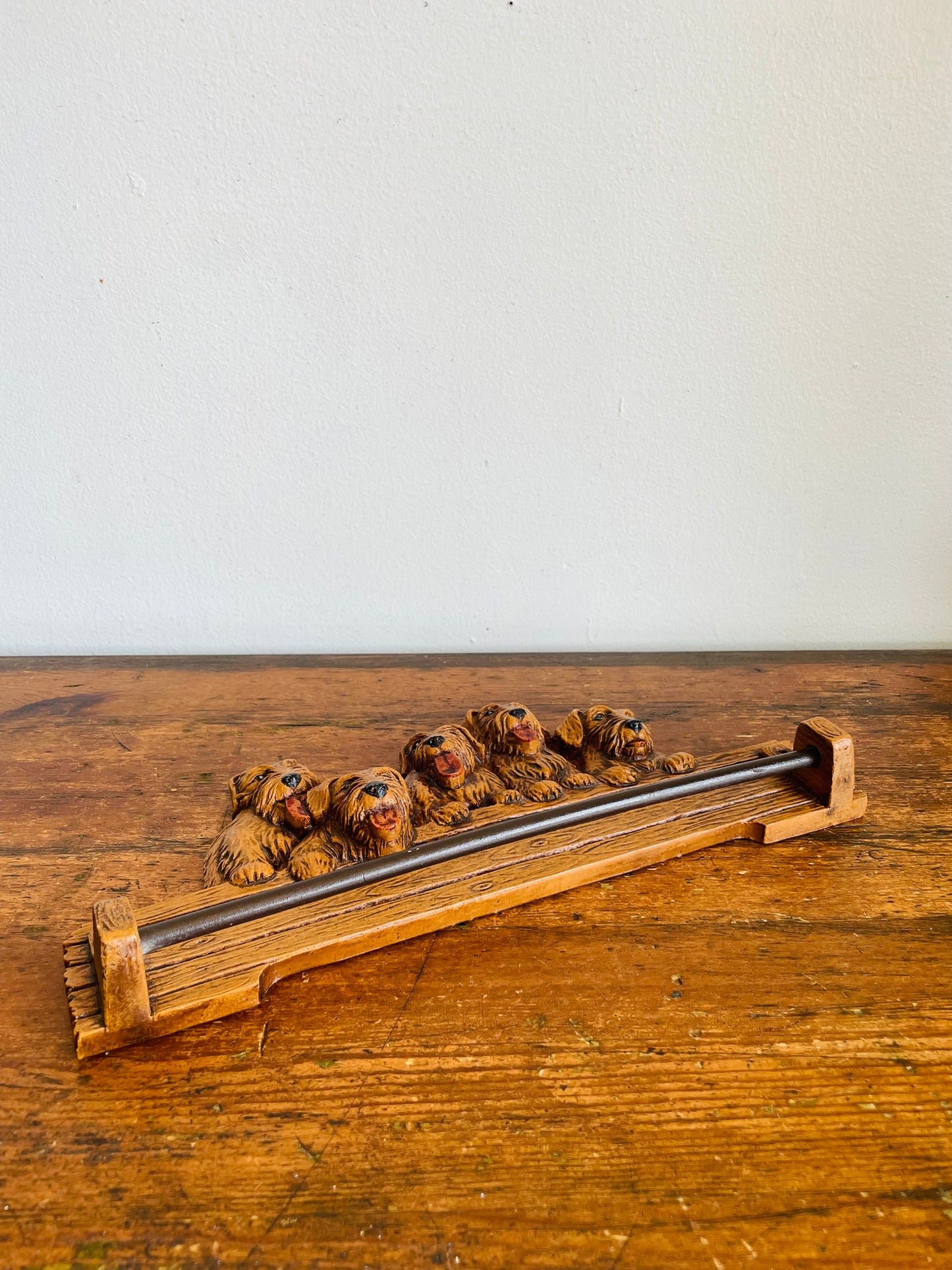 Vintage Resin & Wood Wall Mount Rack Hanger with Adorable Puppy Dog Design - Great for Towels, Scarves, Belts, Necklaces, Etc.