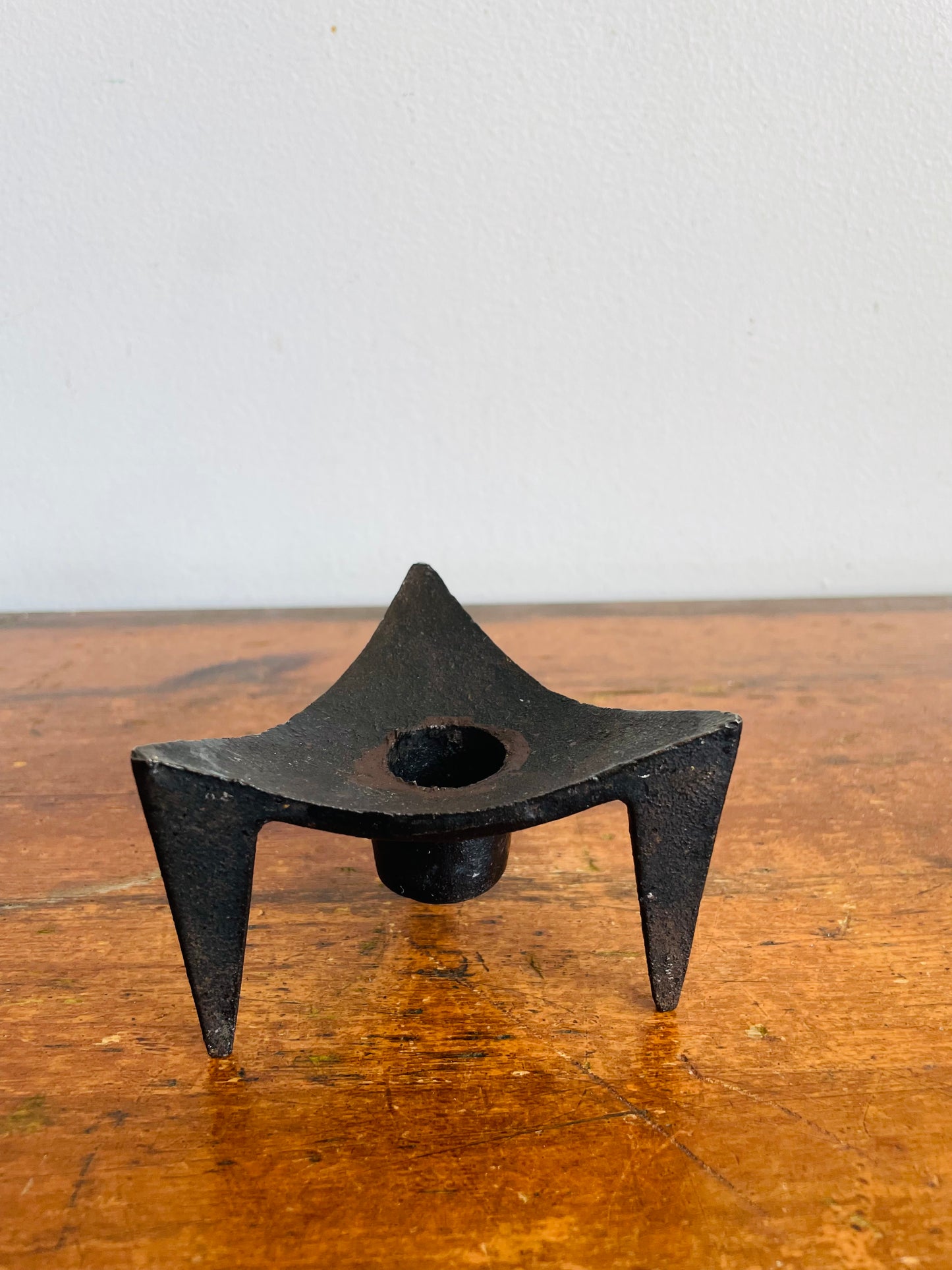 Vintage Mid-Century Modern Scandinavian Style Tripod Black Cast Iron Candle Holder