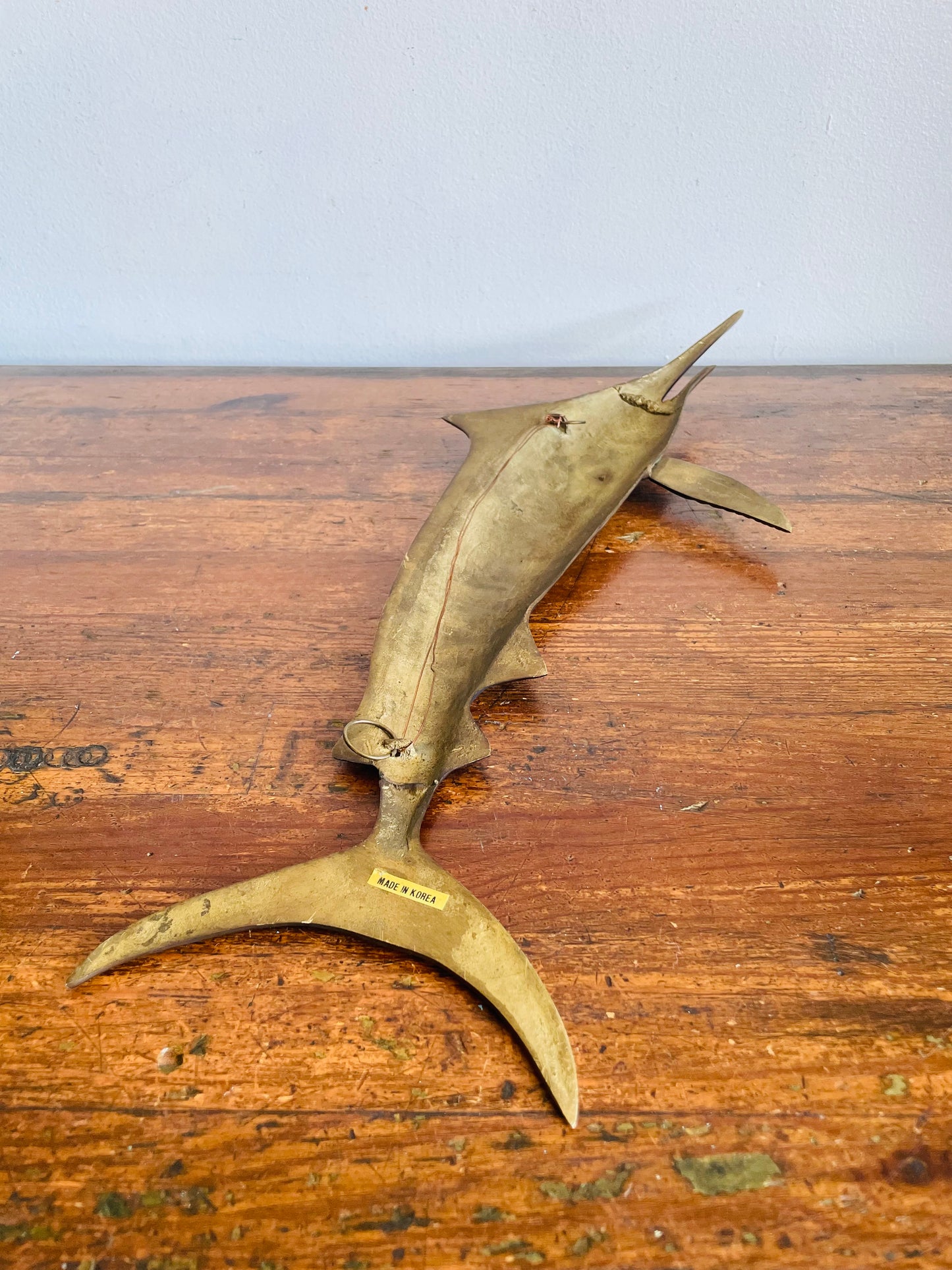 Vintage Solid Brass Swimming Marlin Fish or Swordfish - Wall Hanging Decor