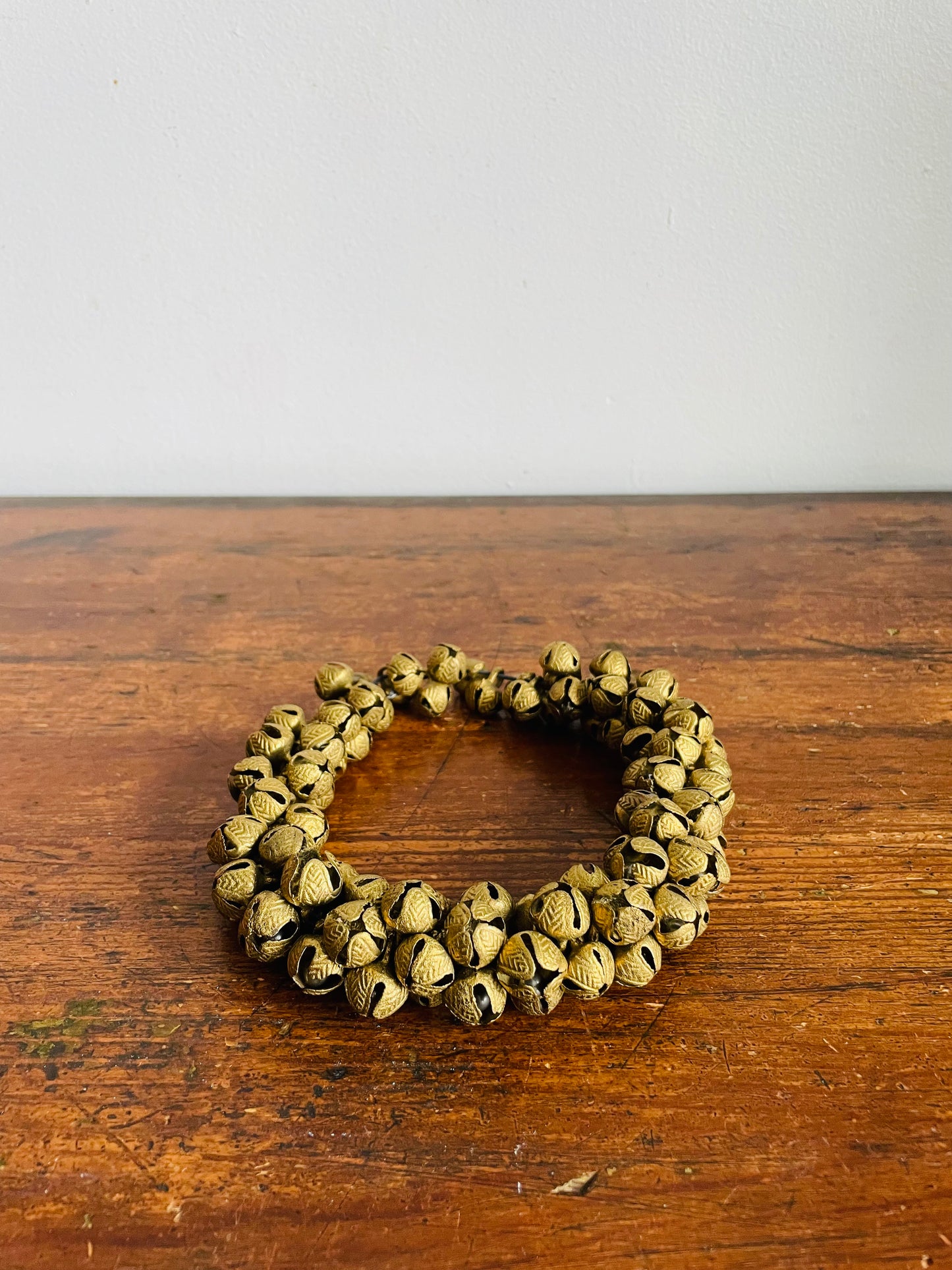 Vintage Heavy Wreath of Solid Brass Mini Jingle Bells on Sturdy Wire - Great to Hang or Hold a Candle!