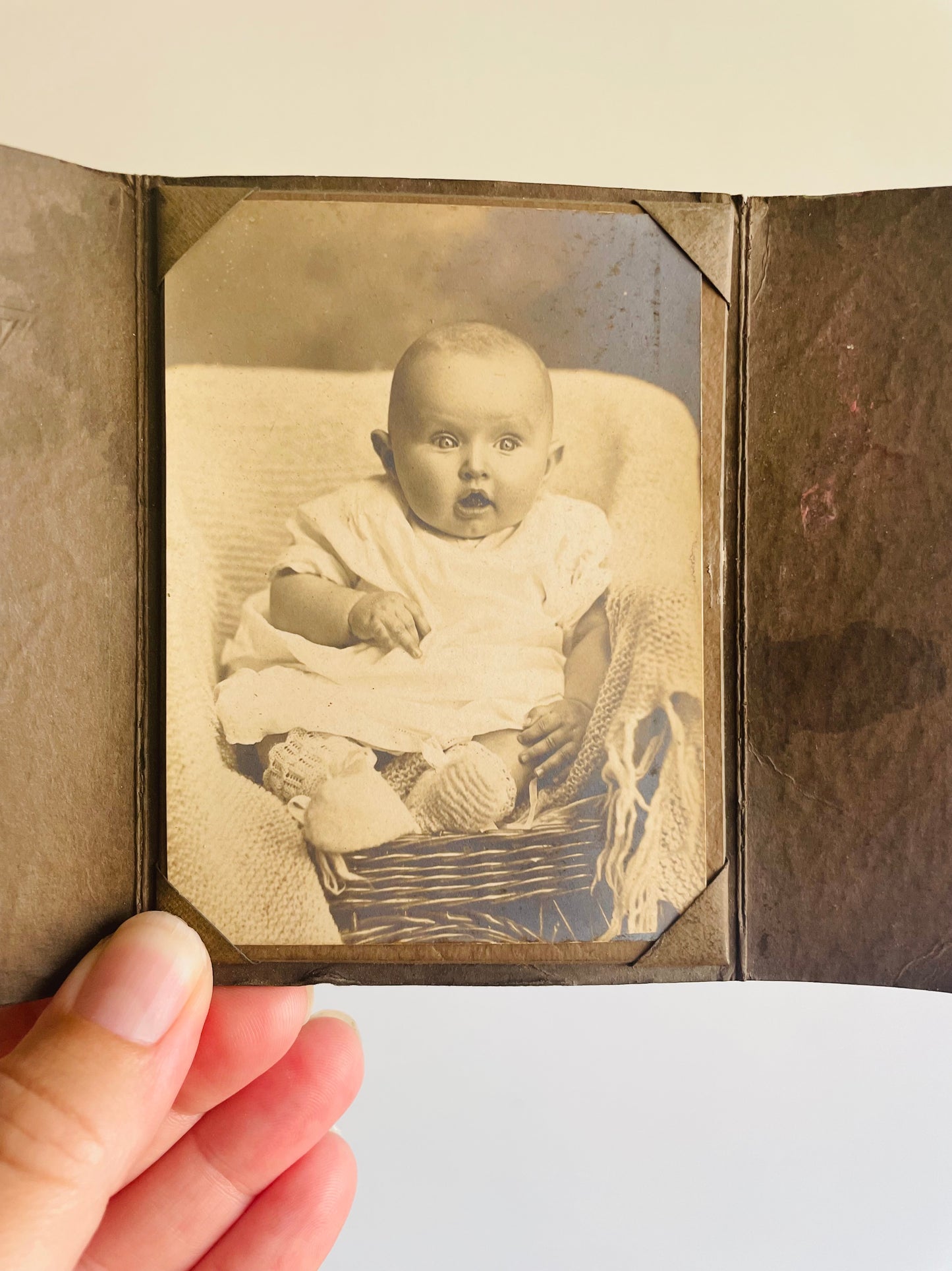 Antique Portrait Picture of Baby in Cardboard Folder