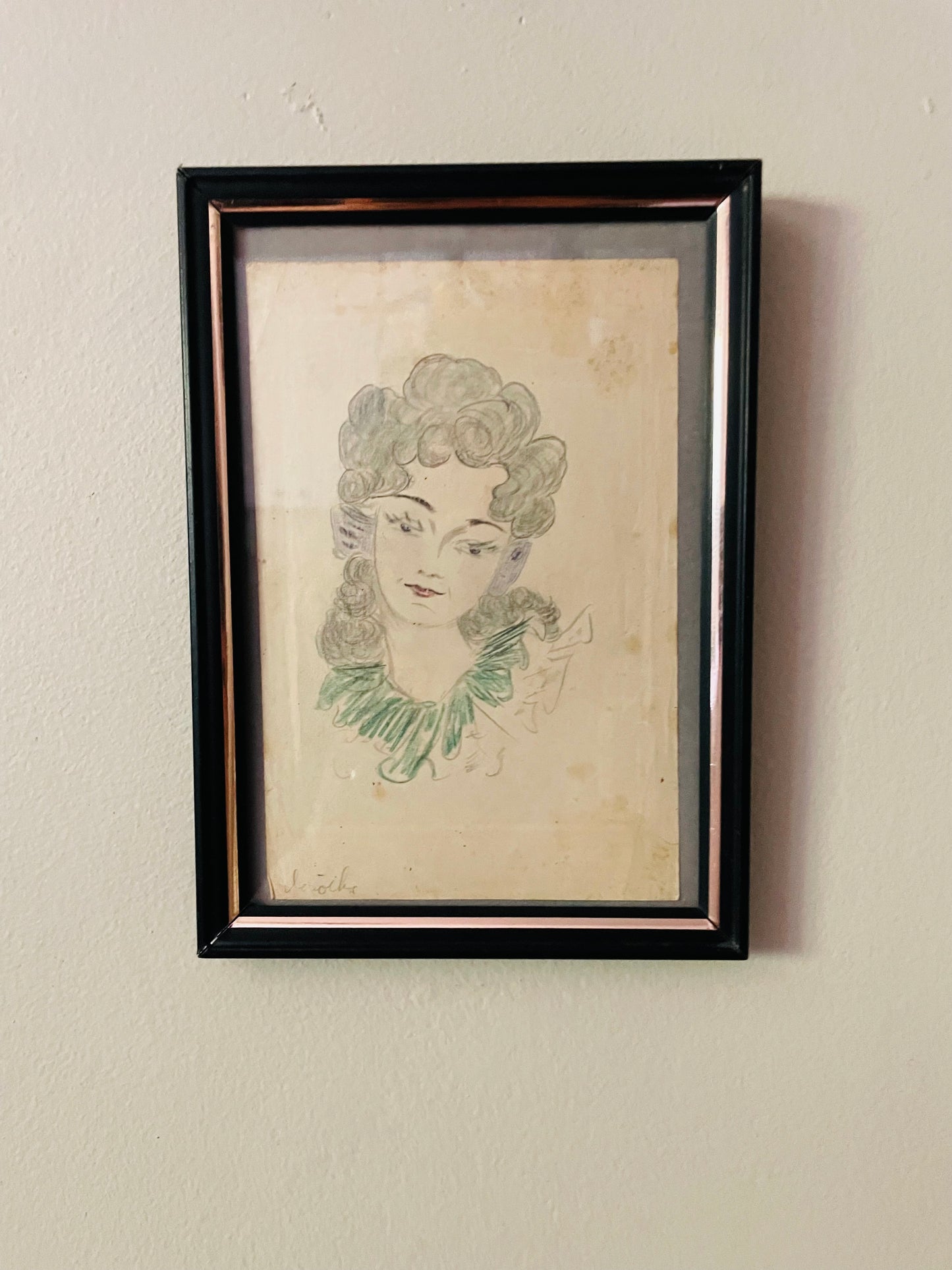 Original Art - Framed Sketch Portrait Picture of Woman - Signed