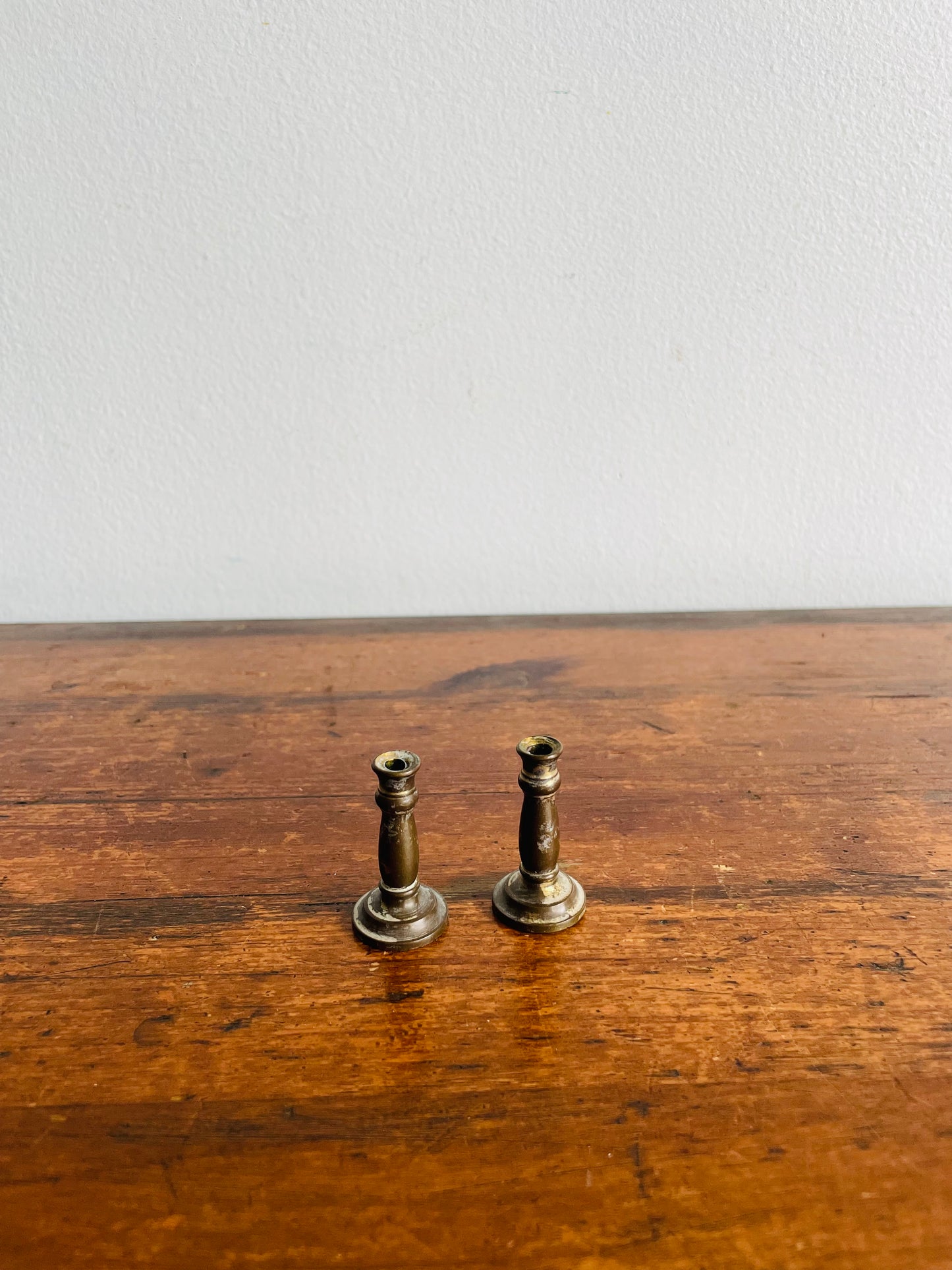 Adorable Dollhouse Sized 1.5" Brass Candle Holders - Set of 2