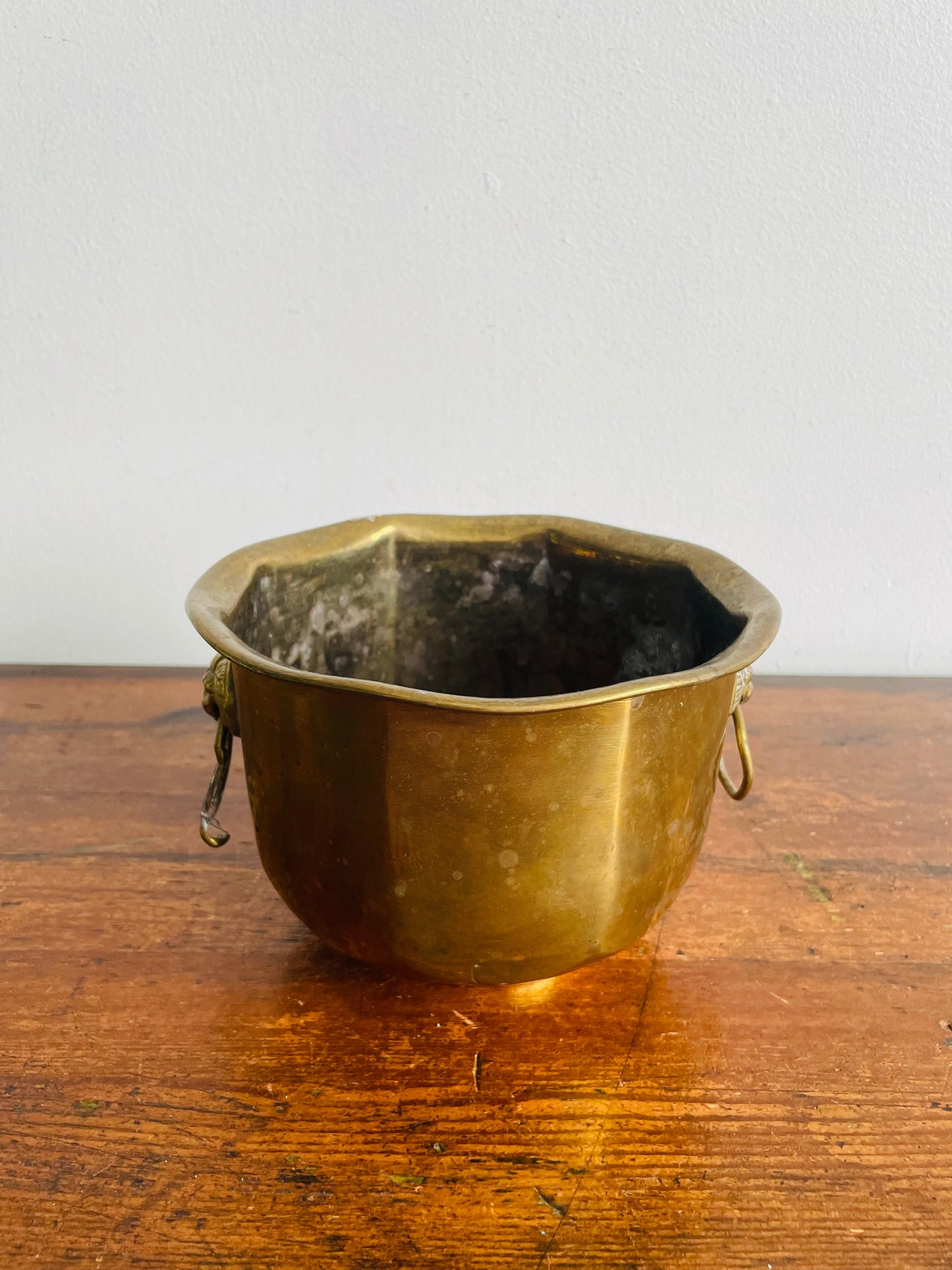 Brass Planter Pot with Lion Head Handles - Made in India