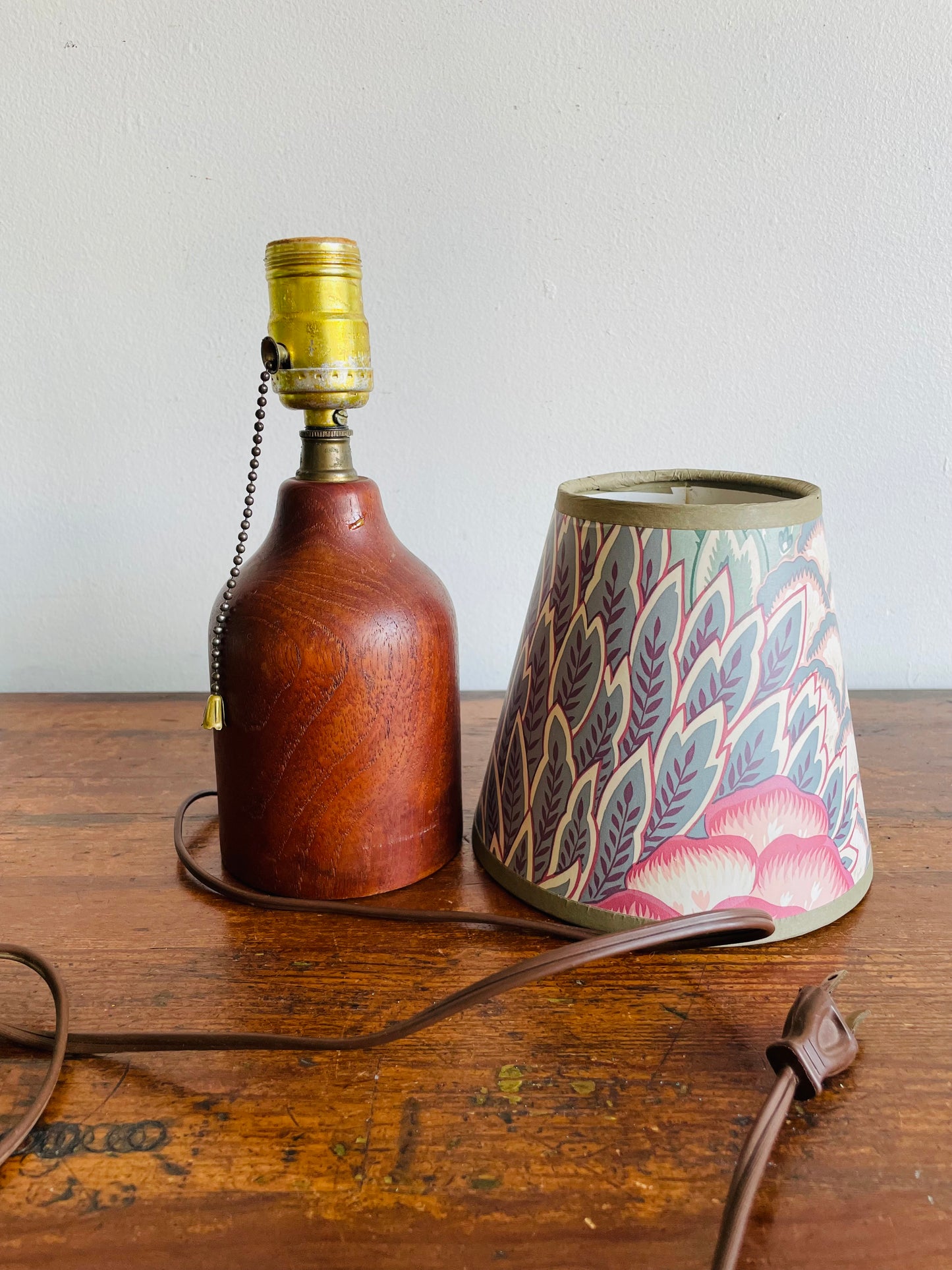 Small Mid-Century Modern Teak Wood Table Lamp