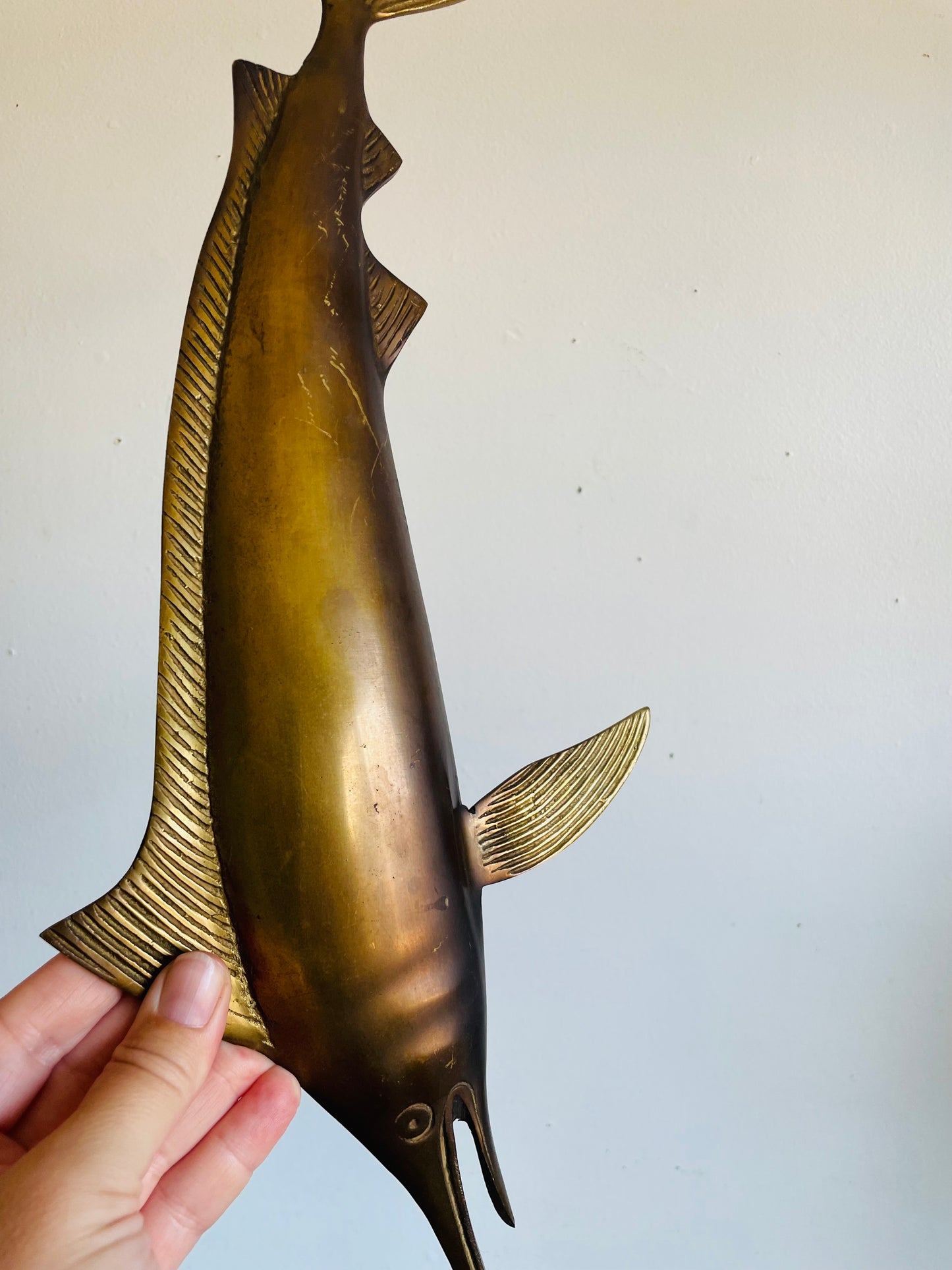 Vintage Solid Brass Swimming Marlin Fish or Swordfish - Wall Hanging Decor