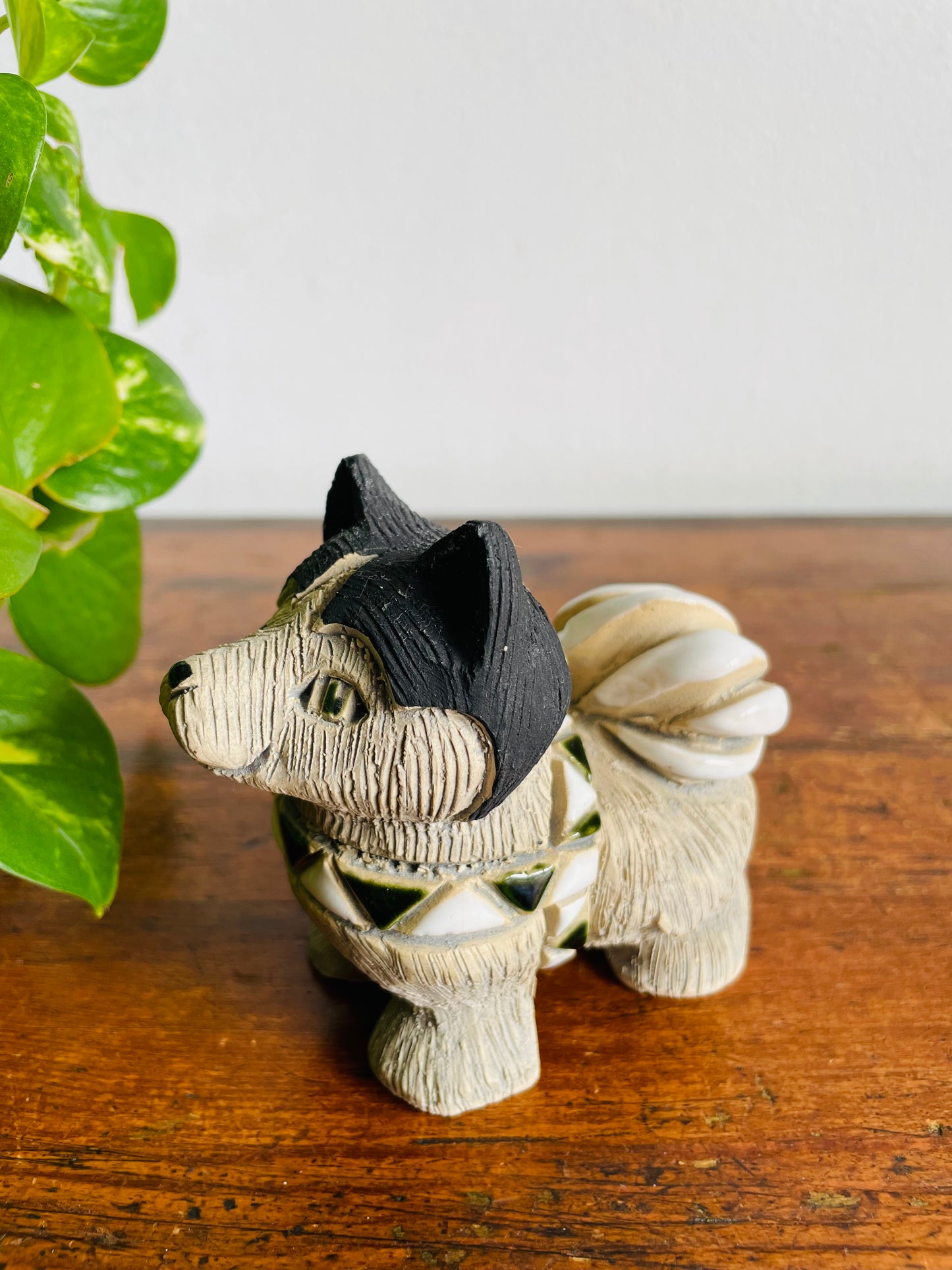 Vintage Artesania Rinconada Uruguay Pottery Husky Dog Figurine #108