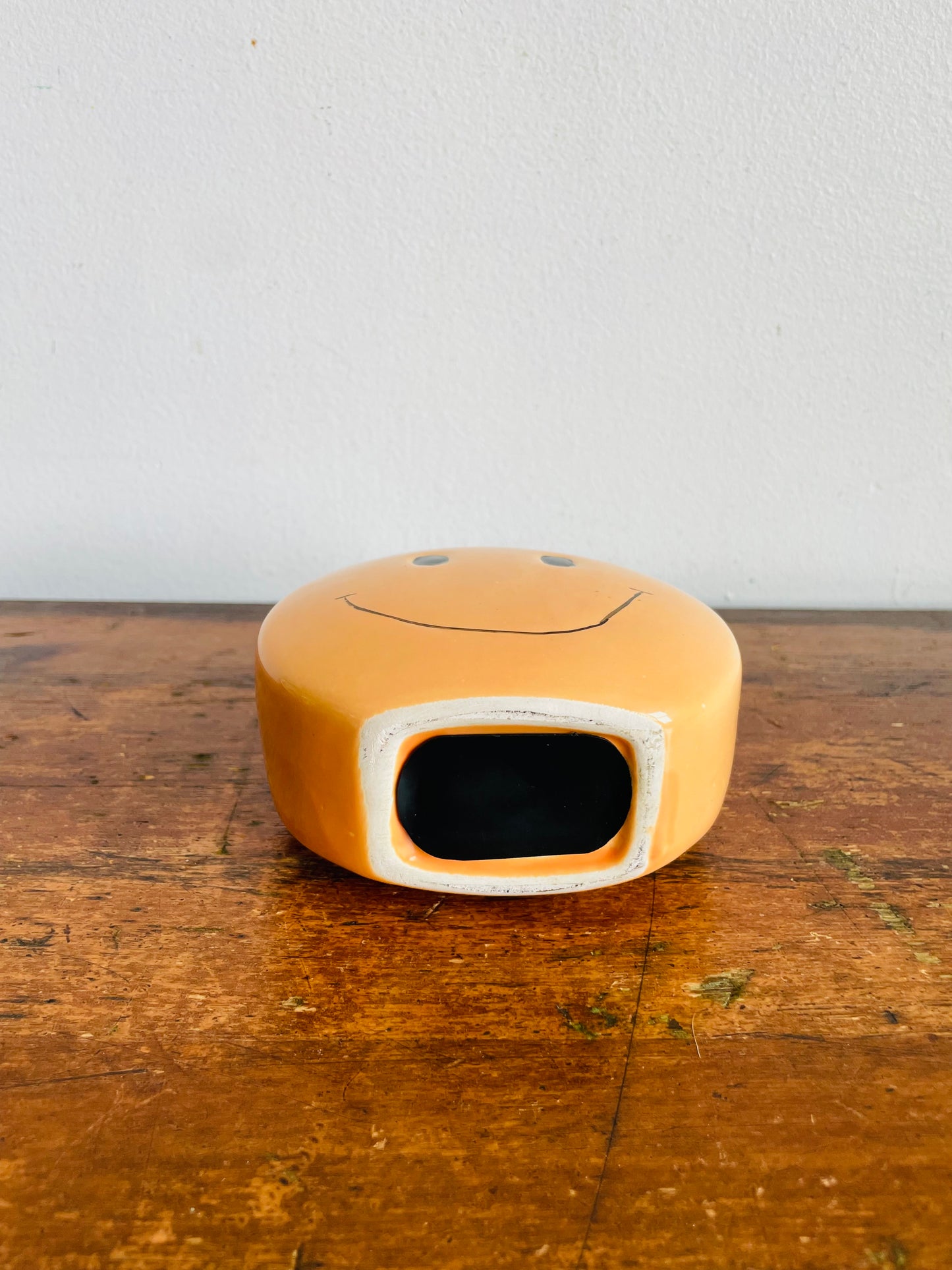 Vintage Pale Orange Smiley Happy Face Money Coin Piggy Bank