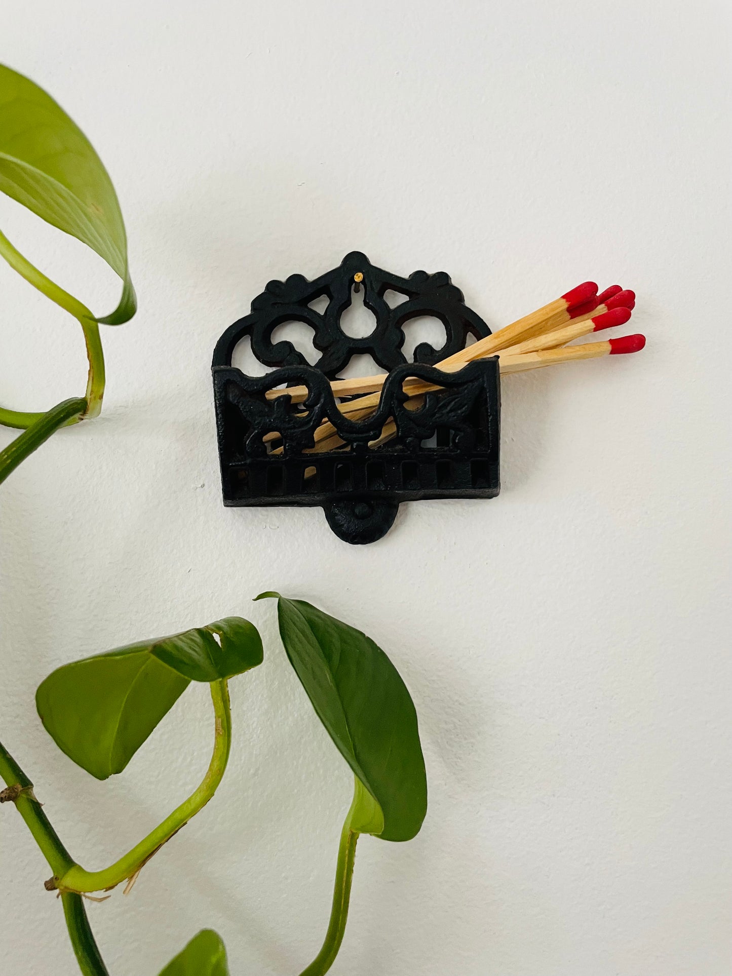 Wall Mount Black Cast Iron Match Holder