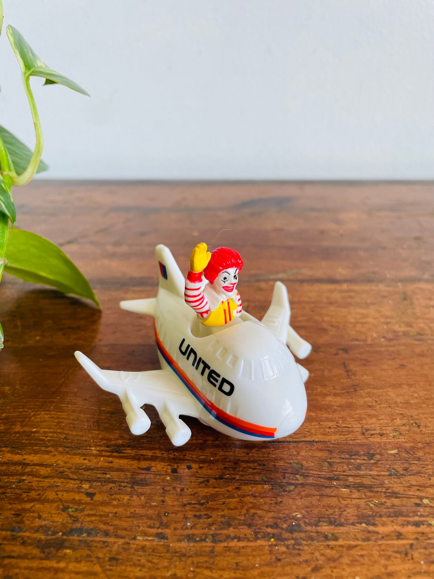 Vintage 1991 McDonald's Happy Meal Toy - Ronald McDonald in United Airlines Plane - Friendly Skies Series