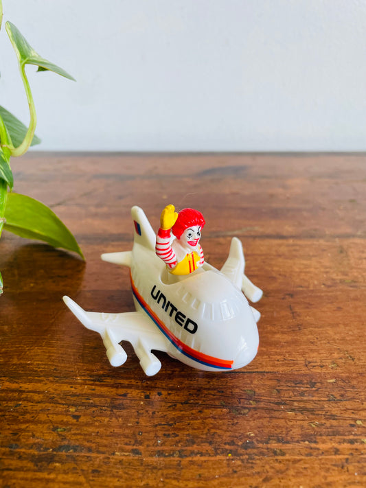 Vintage 1991 McDonald's Happy Meal Toy - Ronald McDonald in United Airlines Plane - Friendly Skies Series