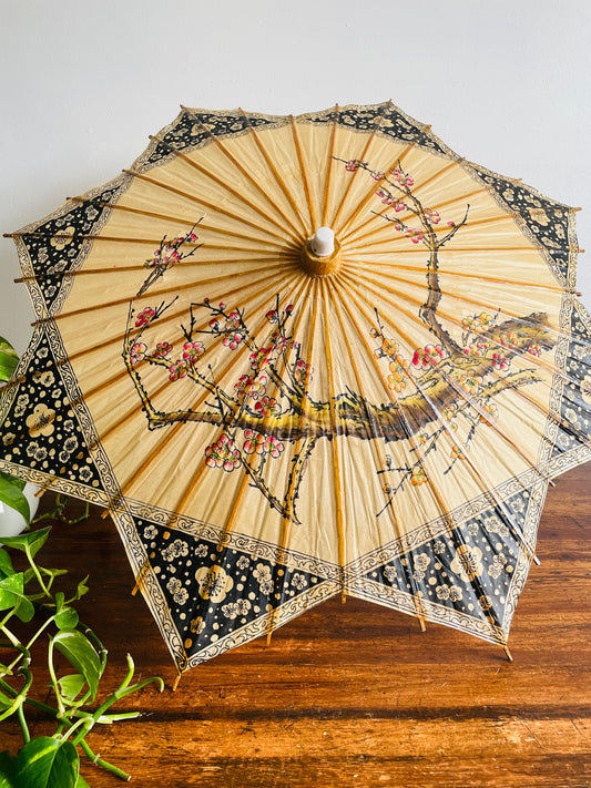 Paper Parasol Umbrella with Painted Cherry Blossom Design