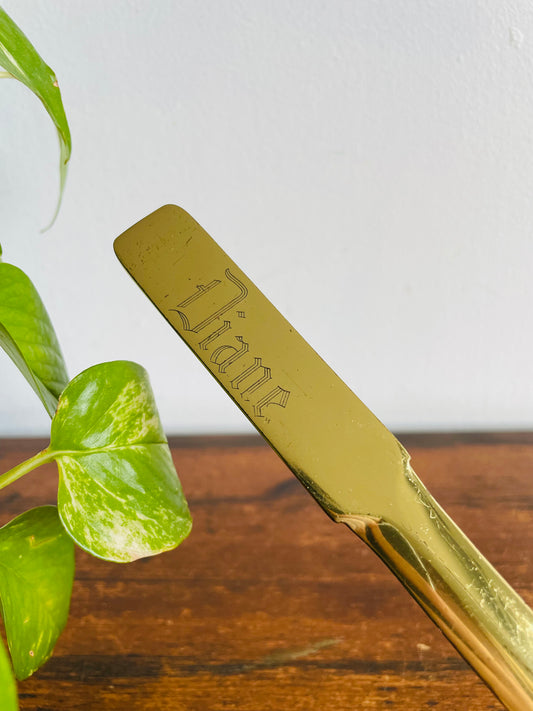 Brass Letter Opener - Etched with the Name Diane - Made in Spain