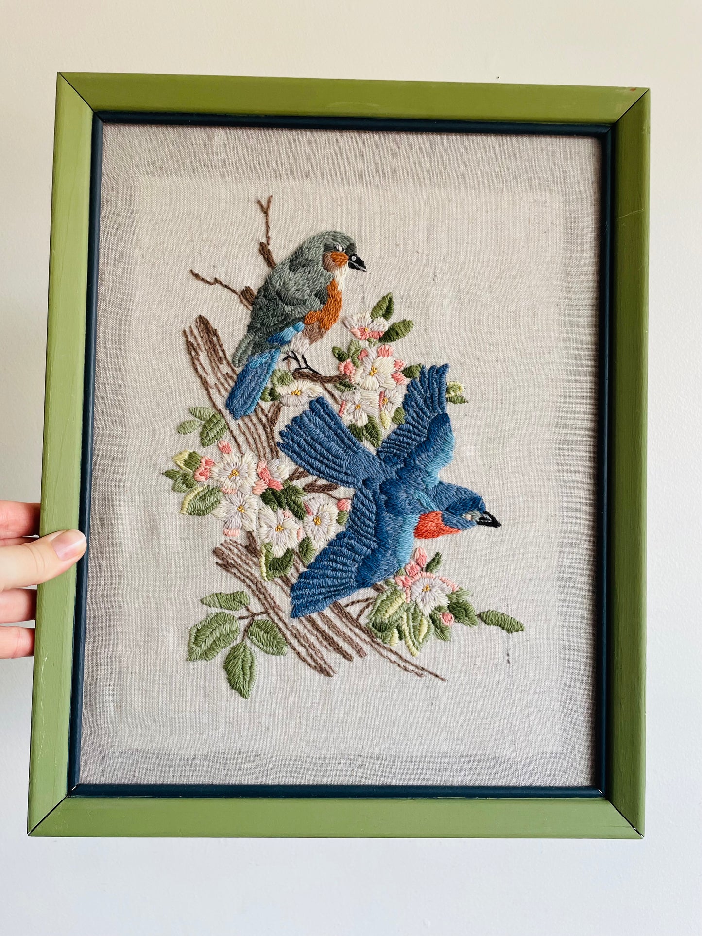 Blue Birds & Flower Blossoms Embroidery Picture