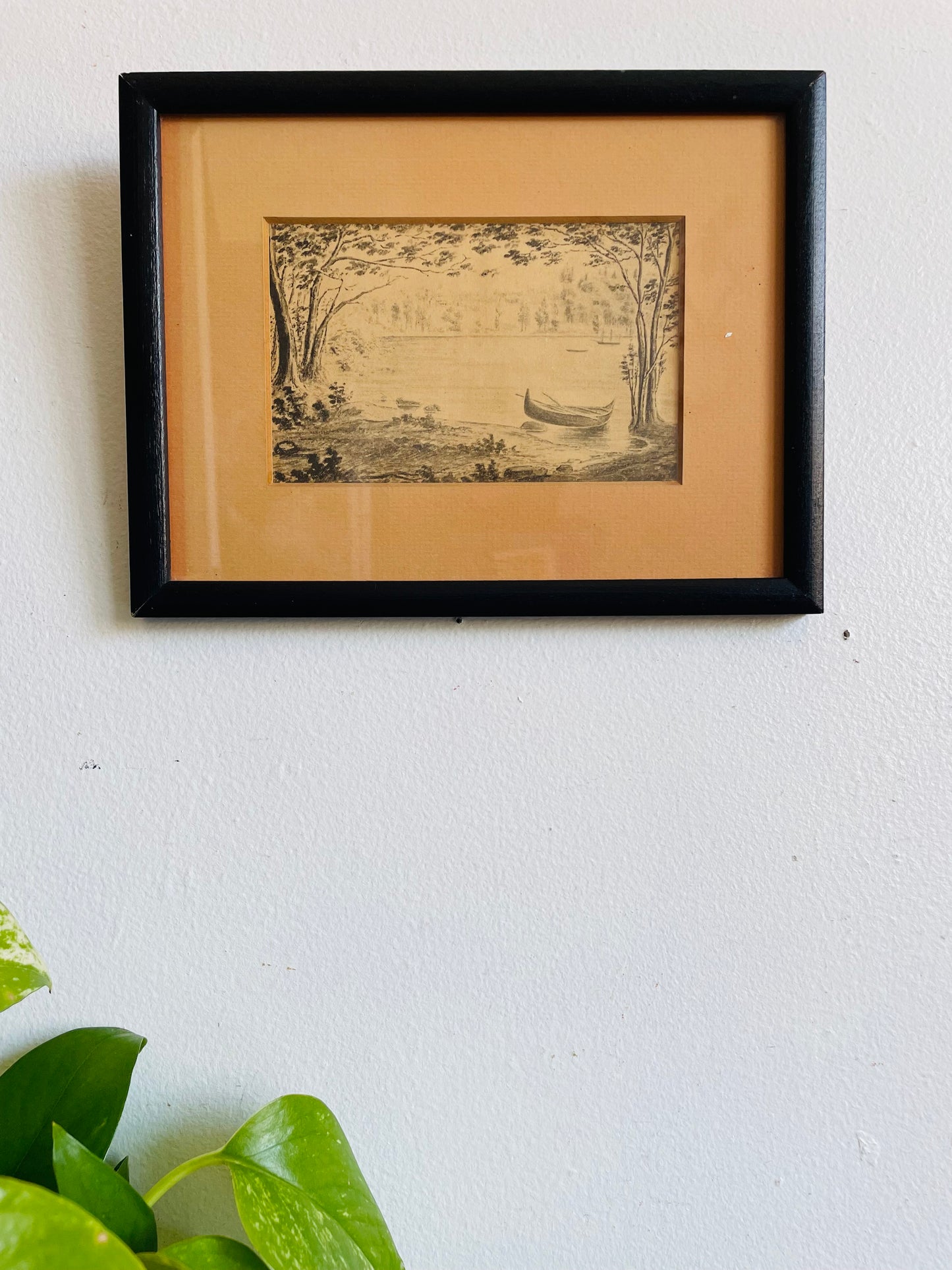 Vintage Print Picture of Canoe in Lake "Blythe from the Opposite Shore" From the Original Anne Langton Sketches Fenelon Falls Public Library Collection - Ontario, Canada