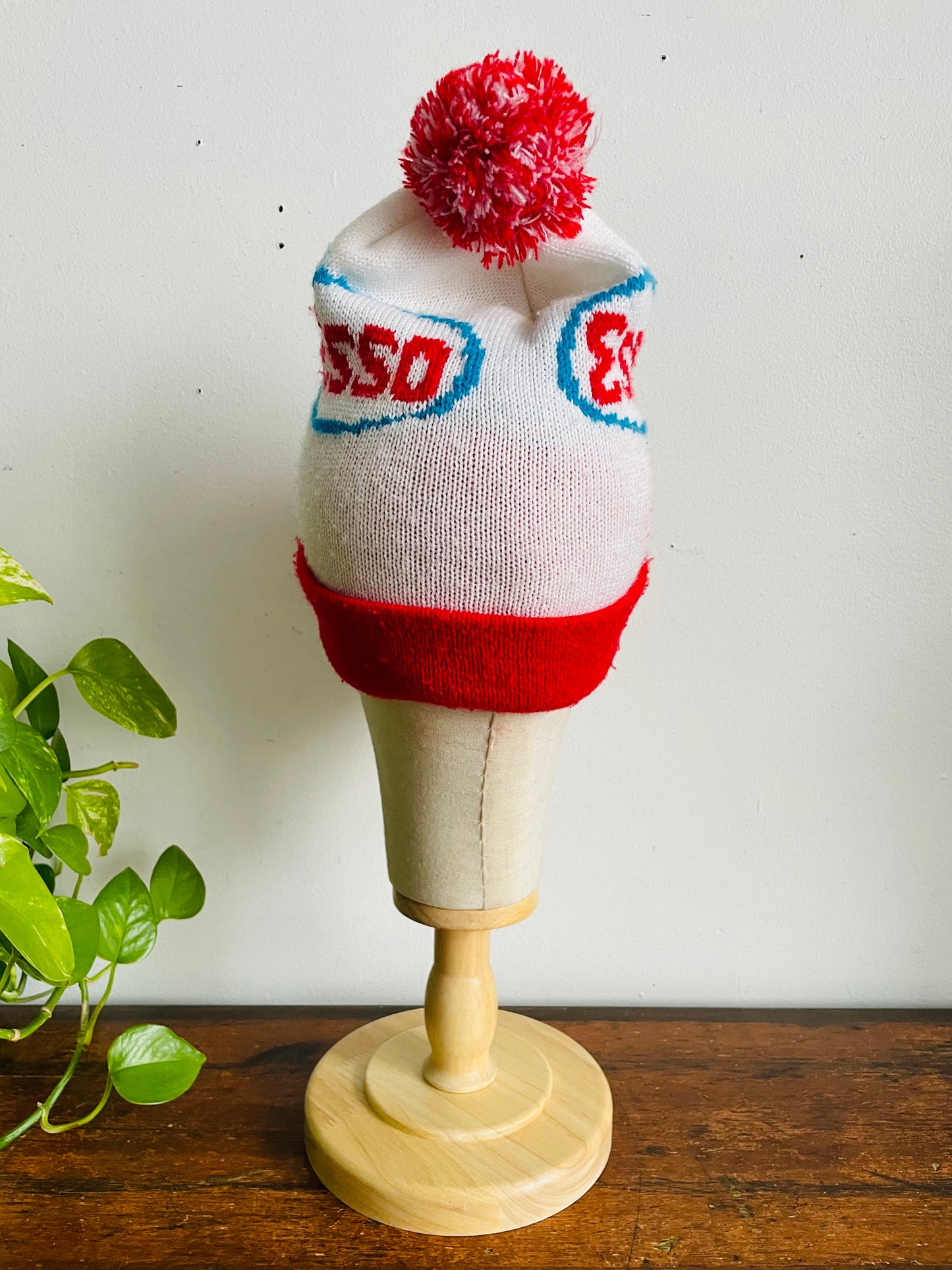 Vintage Esso Oil Gas Winter Toque Hat with Pompom