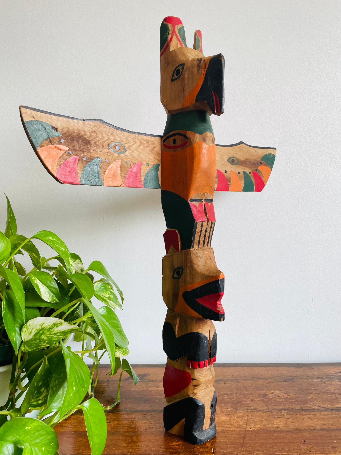 Handmade & Painted Carved Wood Totem Pole