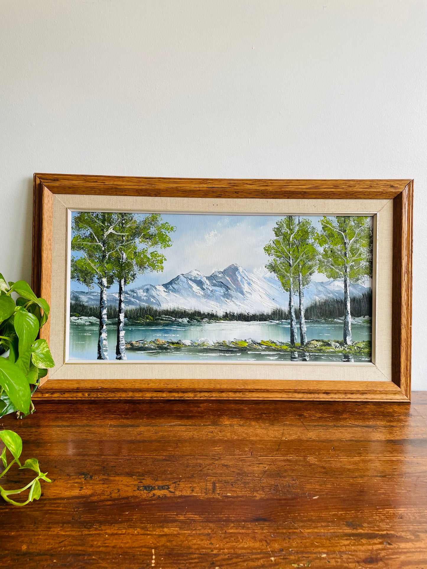 Original Art - Large Landscape Painting of Snowy Mountains Overlooking Lake - Artist Signed