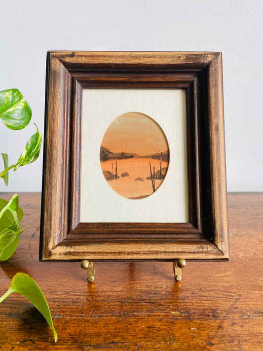 Vintage Original Art Oval Painting Picture of Lake & Mountains - Painting Found in Venice, Italy