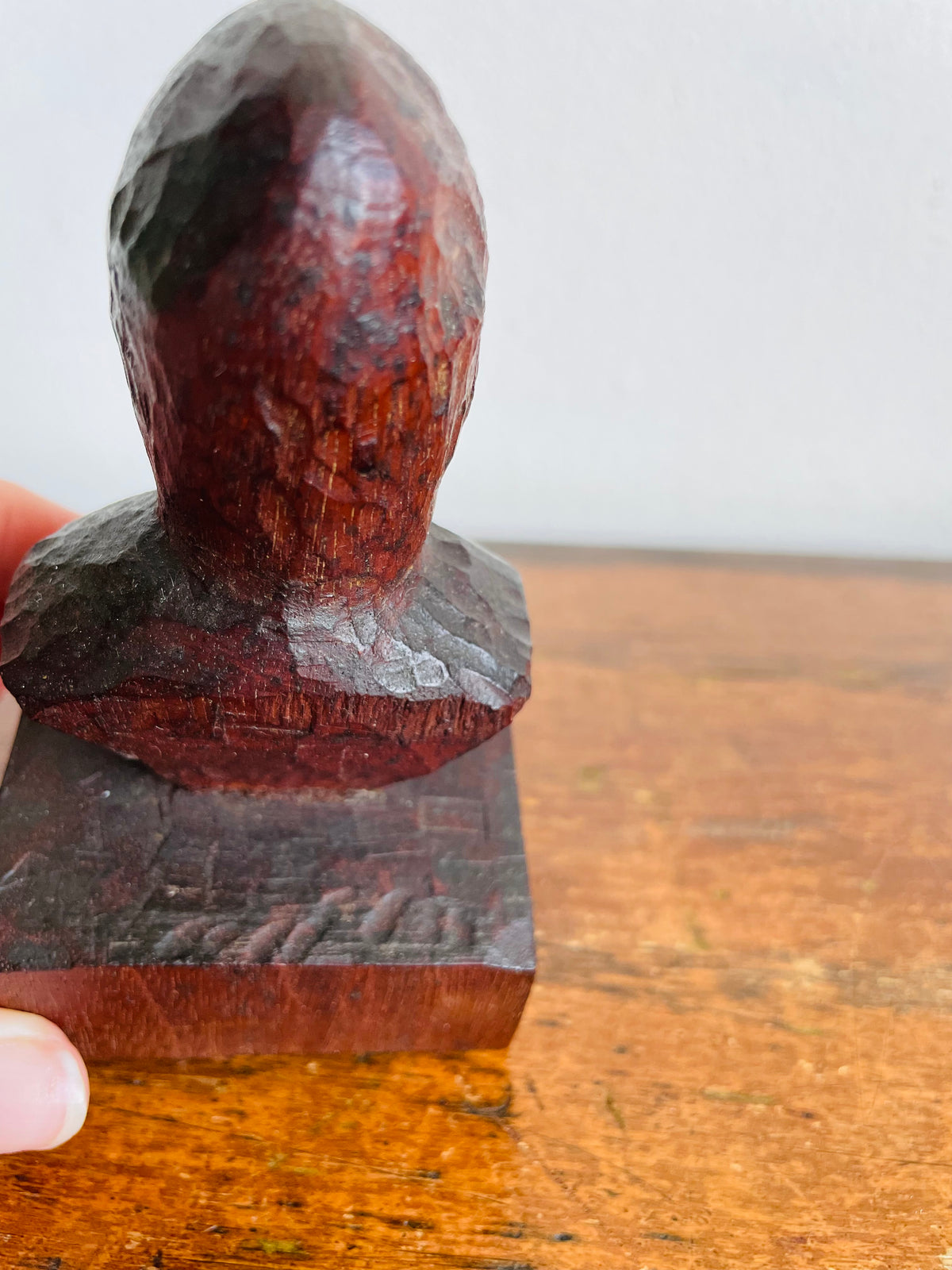 Vintage Stunning Artist Signed Dark Wood Sculpture Bust Statue of Person - Hand Carved From a Single Piece of Wood