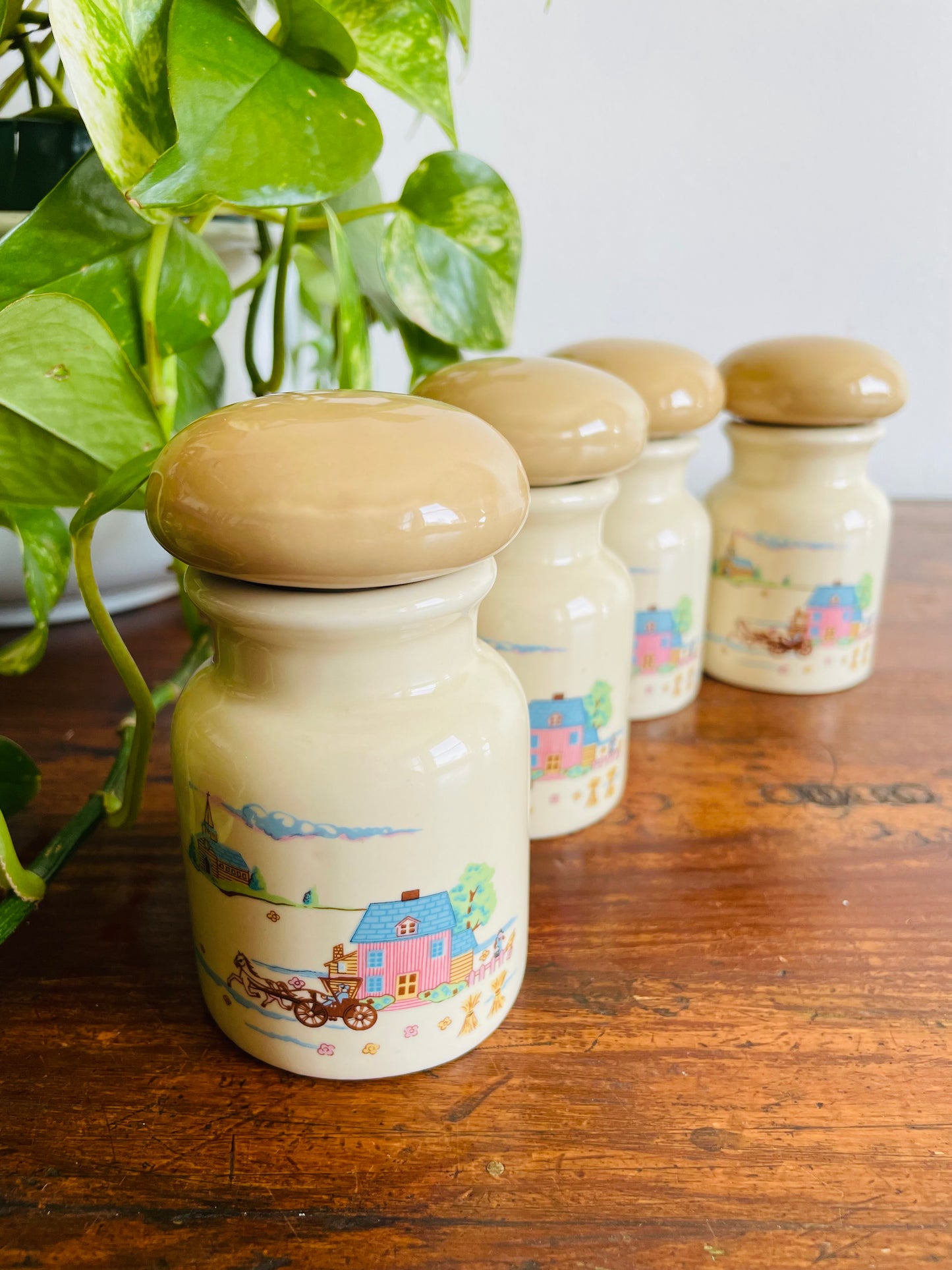 Heartland International Stoneware Spice Jars with Lids - Set of 4