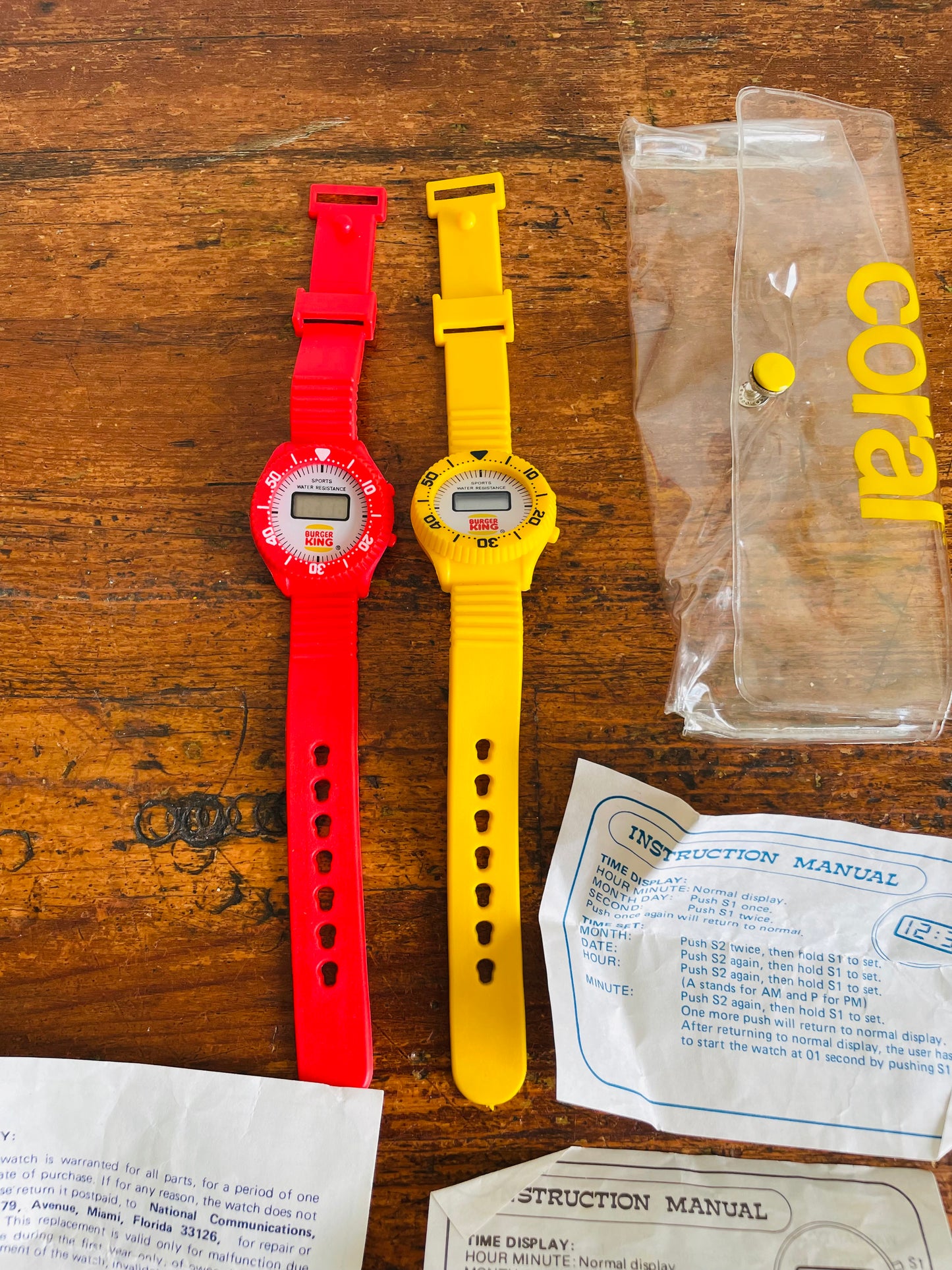 Vintage 1990s Red & Yellow Burger King Promotional Digital Water-Resistant Sports Watch Bundle - Set of 2 - Untested