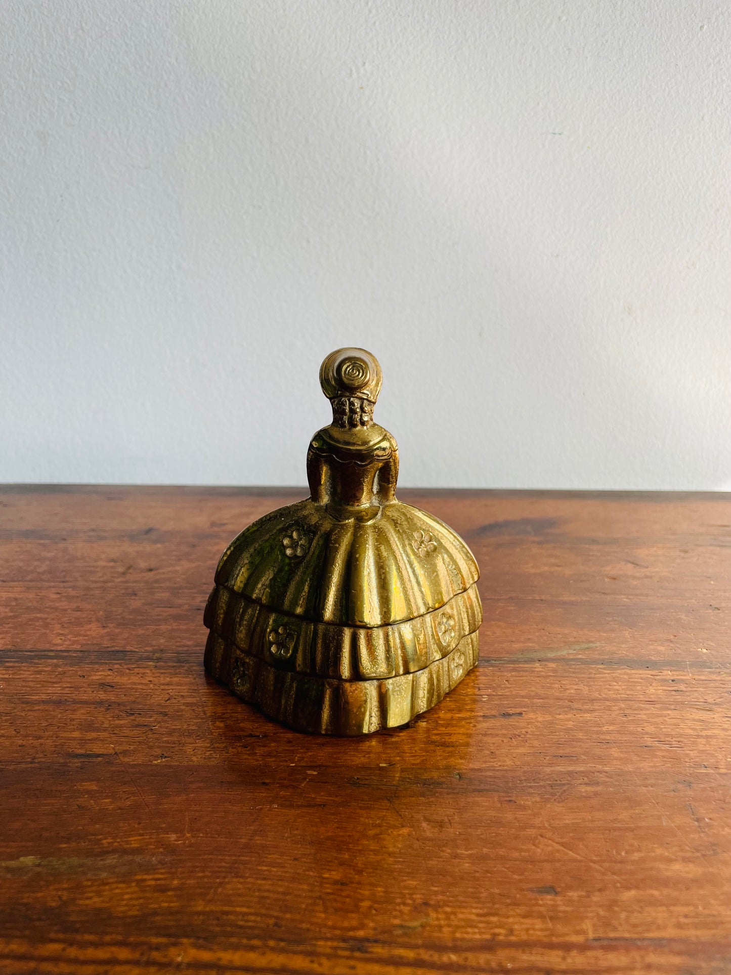 Solid Brass Bell with Victorian Lady in Floral Dress # 1 - Made in England