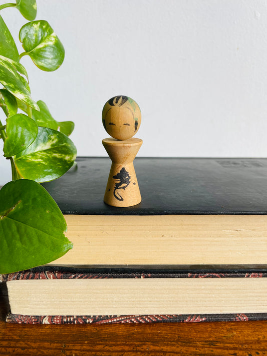 Vintage 2.25" Tall Japanese Wooden Kokeshi Doll - Miniature Baby Child Size
