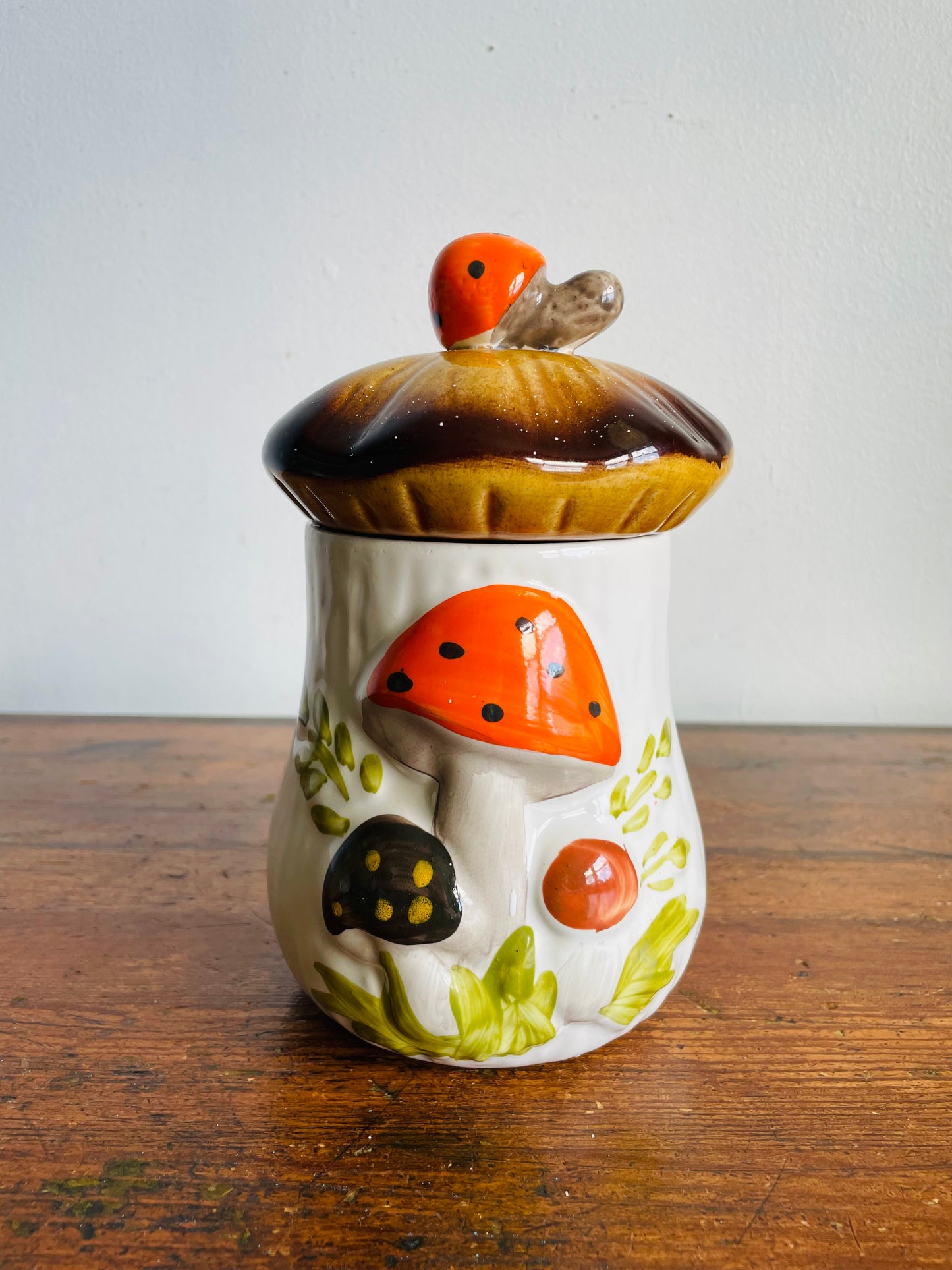 Vintage Medium Laurentian Pottery Merry Mushroom Kitchen Canister Jar with Lid - Made in Canada