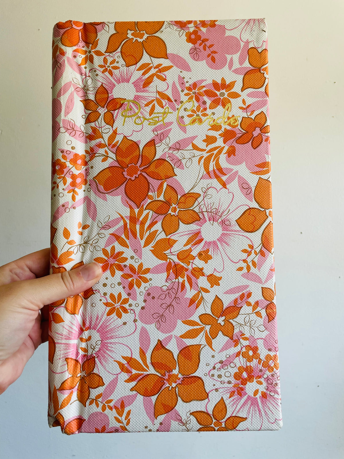 Vintage Groovy Flower Power Postcard Photo Album Scrapbook with White, Orange & Pink Floral Design - Made in Hong Kong