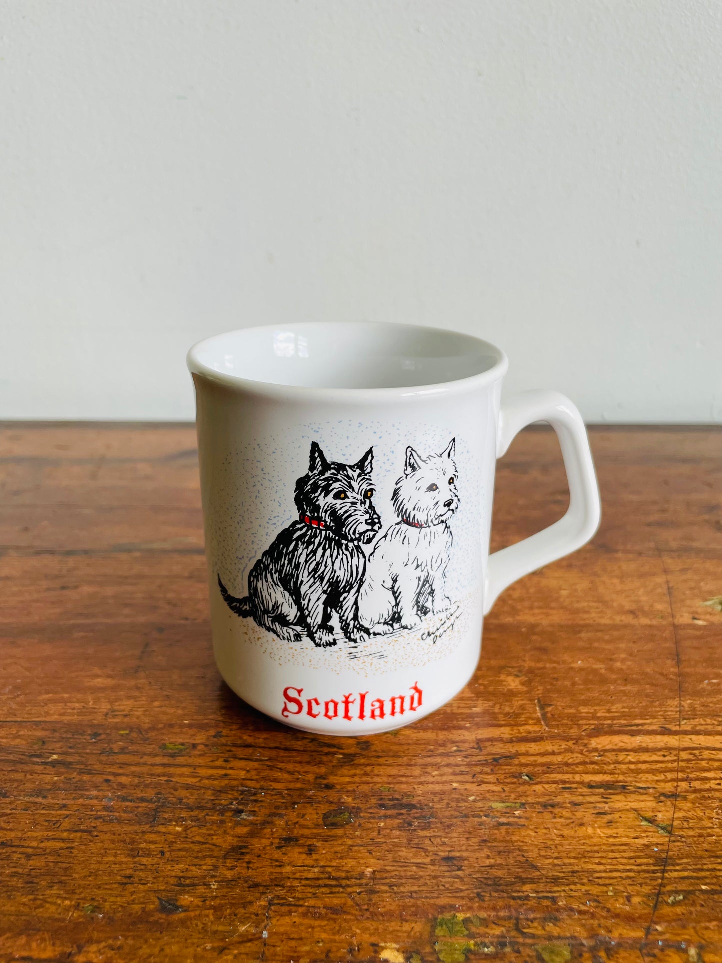 White Scotland Mug with Scottish Terrier Dogs - Tams Made in England