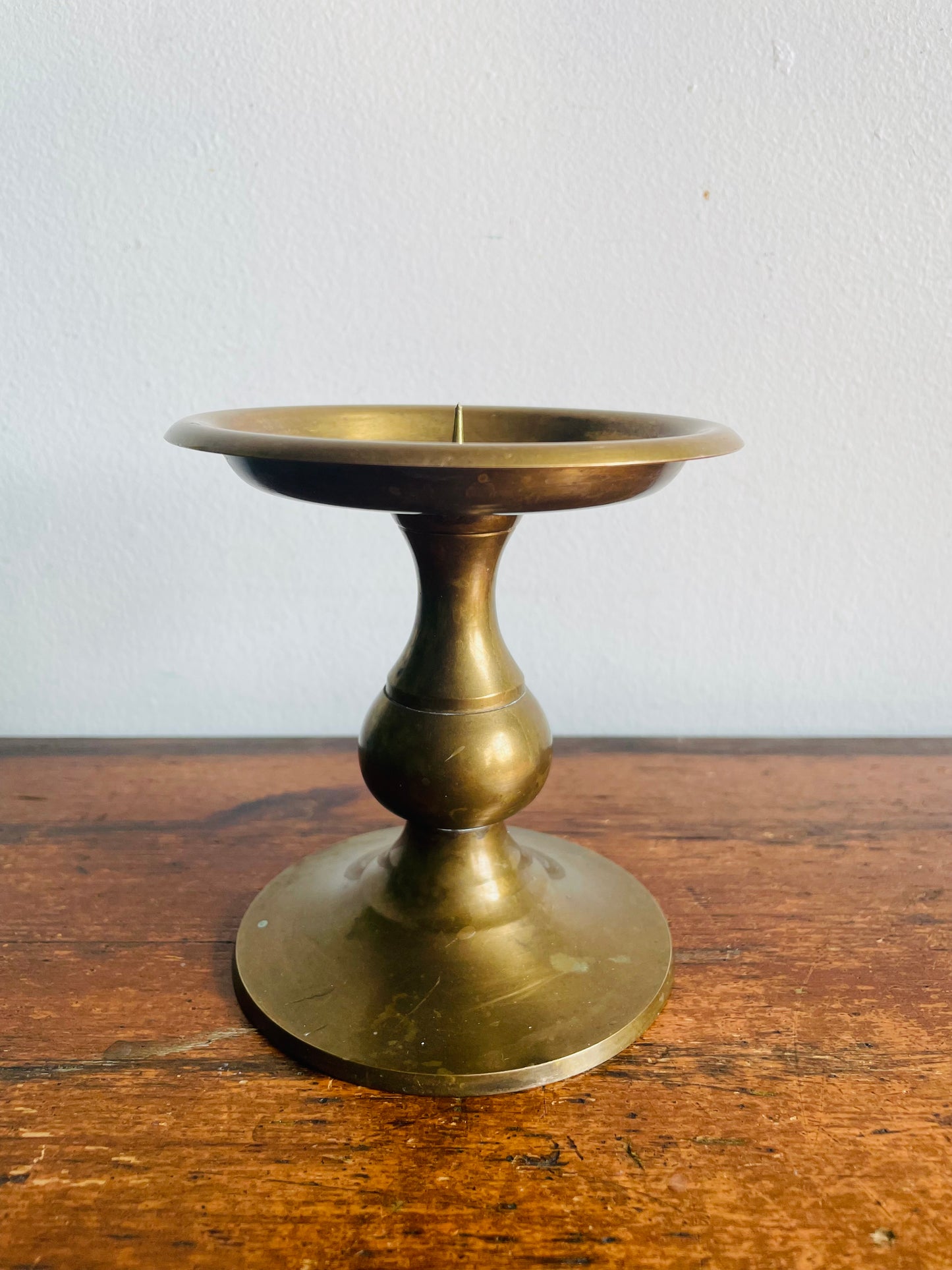 Vintage RIH Solid Brass 4.75" Pillar Candle Holder with Spike - Made in India