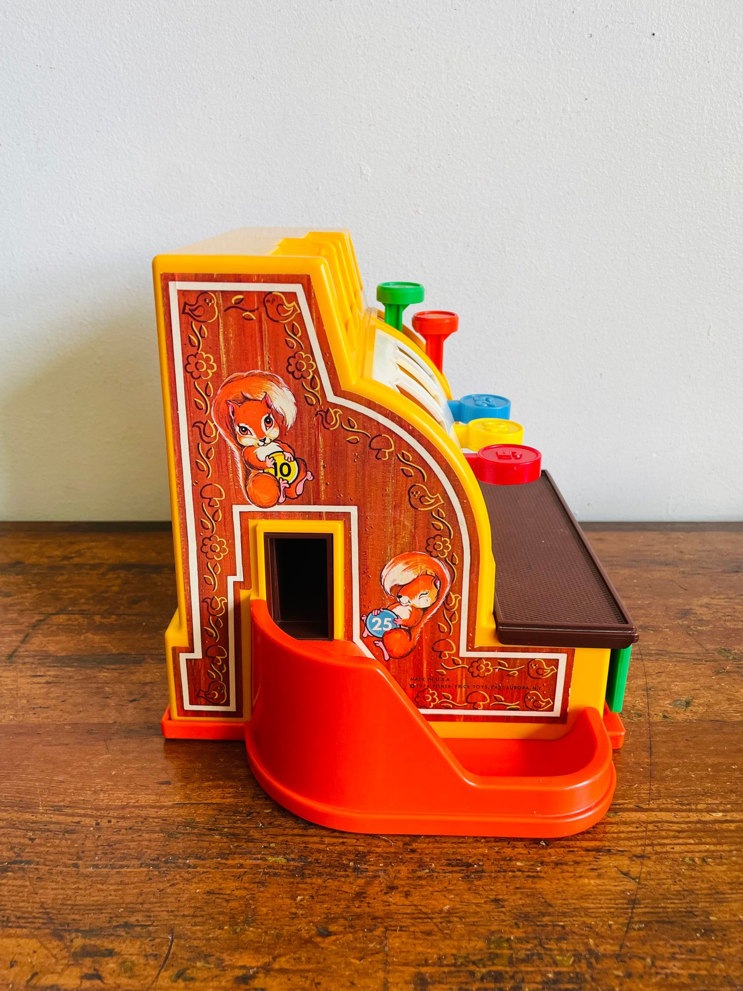 Vintage 1974 Fisher Price Toys Cash Register - Includes 6 Coins - Buttons, Bell, Drawer - Tested / Works!