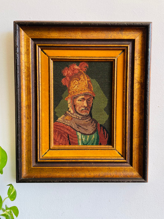 Vintage "The Man With The Golden Helmet" by Rembrandt Needlepoint Embroidery Picture