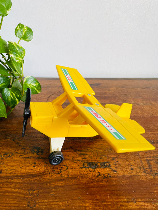 Vintage 1976 Fisher Price Toys 307 Bright Yellow Airplane Vehicle Toy - Propeller & Wheels Spin