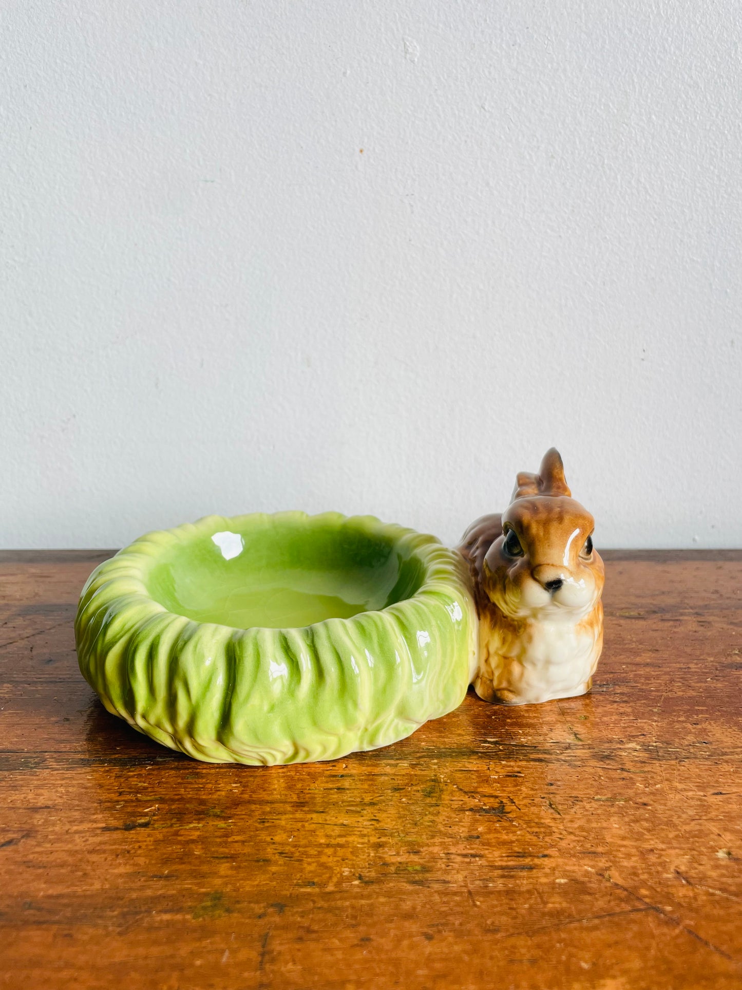 Vintage Goebel West Germany Adorable Brown Bunny Rabbit with Green Cabbage Trinket Jewellery Bowl Dish