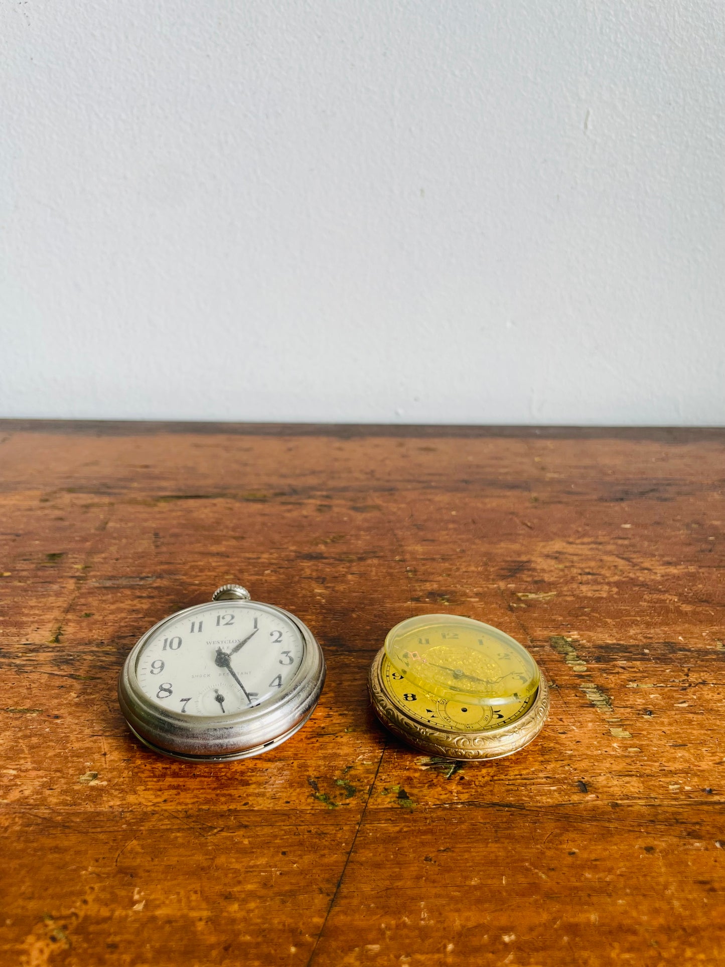Vintage / Possibly Antique Pair of Pocket Watches - Gold Swiss Made / Silver Westclox Dax Canada Made - Set of 2 - AS-IS