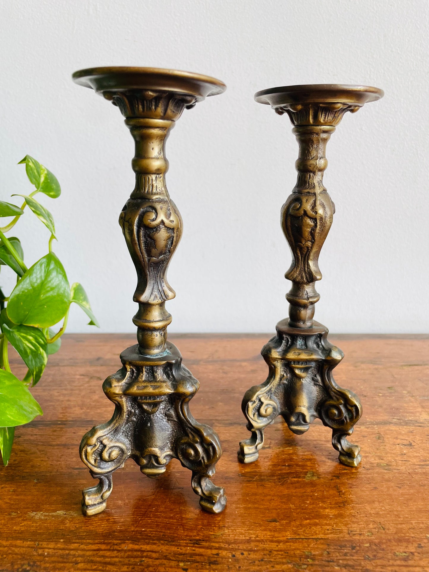Vintage Heavy & Solid Brass Pricket Stick Candle Holders - Set of 2 - Can Unscrew & Take Apart