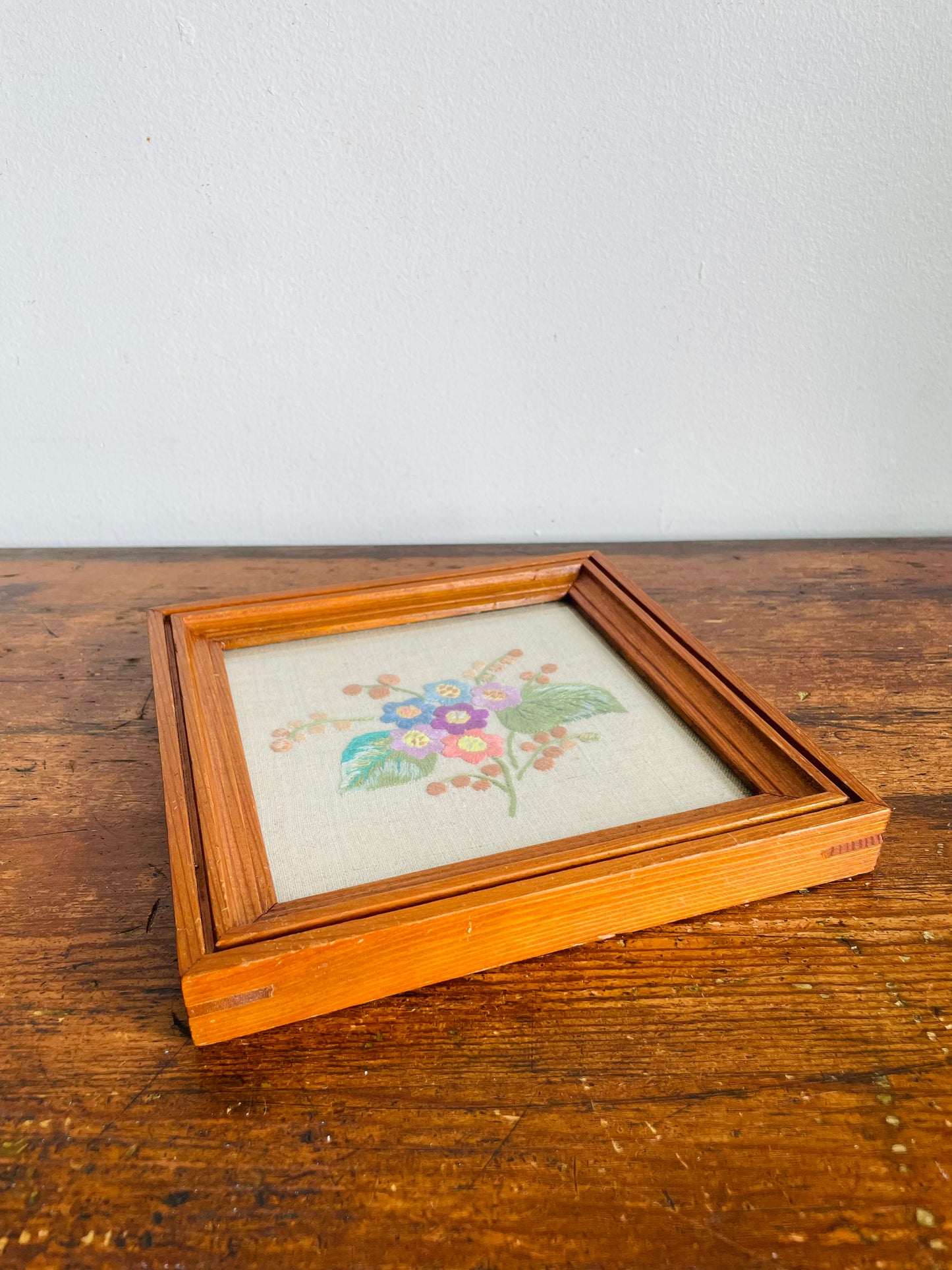 Vintage (Antique 1909?) Floral Needlepoint Embroidery Picture - Made by Julita in Lithuania