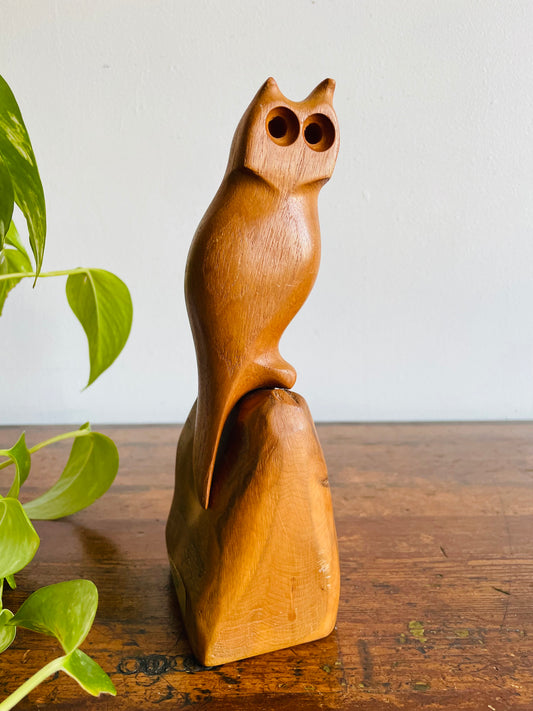 Carved Wood Owl Statue by Canadian Artist Imants Grantins of Lake St. Peter, Ontario