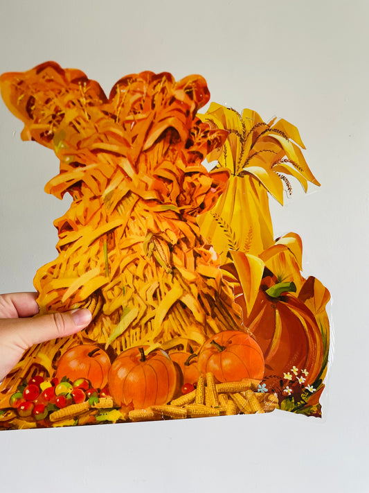 Vintage Thanksgiving Cardboard Cutouts - Cornstalks with Pumpkins - Set of 2